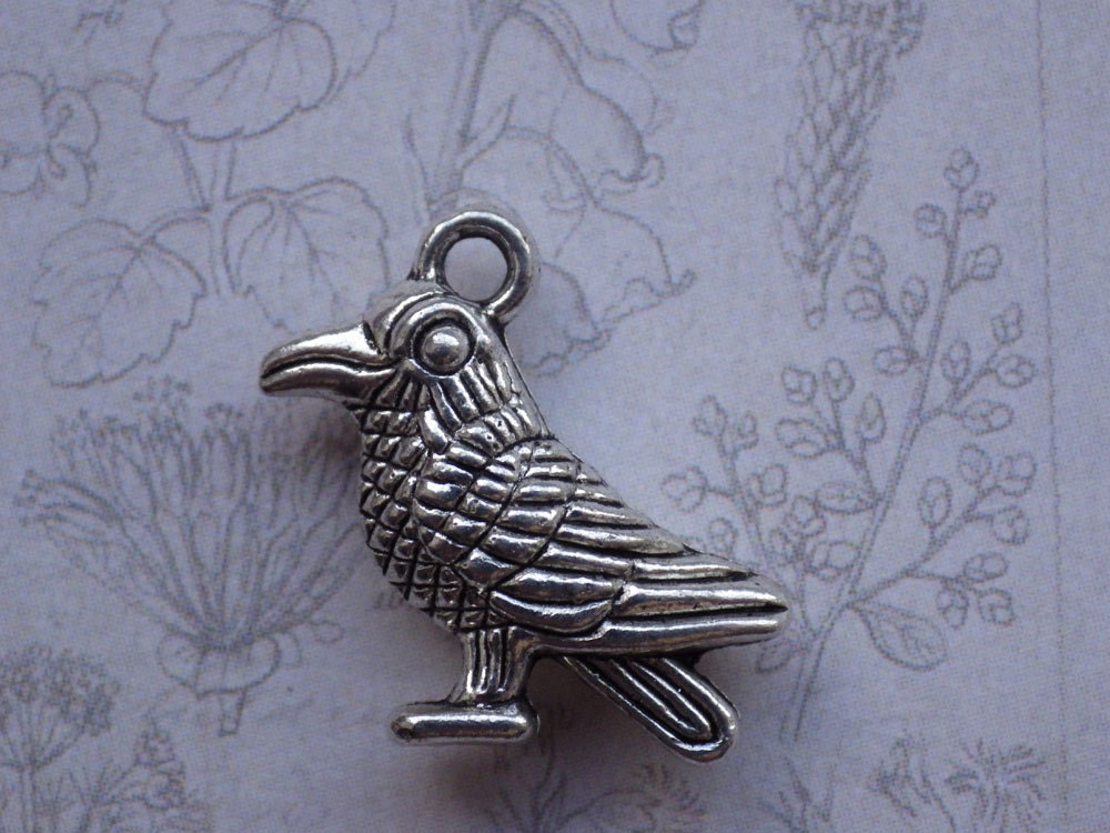 3D Silver Raven Crow Charm Pendant, Quality Gothic Bird Necklace Focal 18x14mm, Pagan Wiccan Witchy Charms, Jewelry Making Supplies, UK