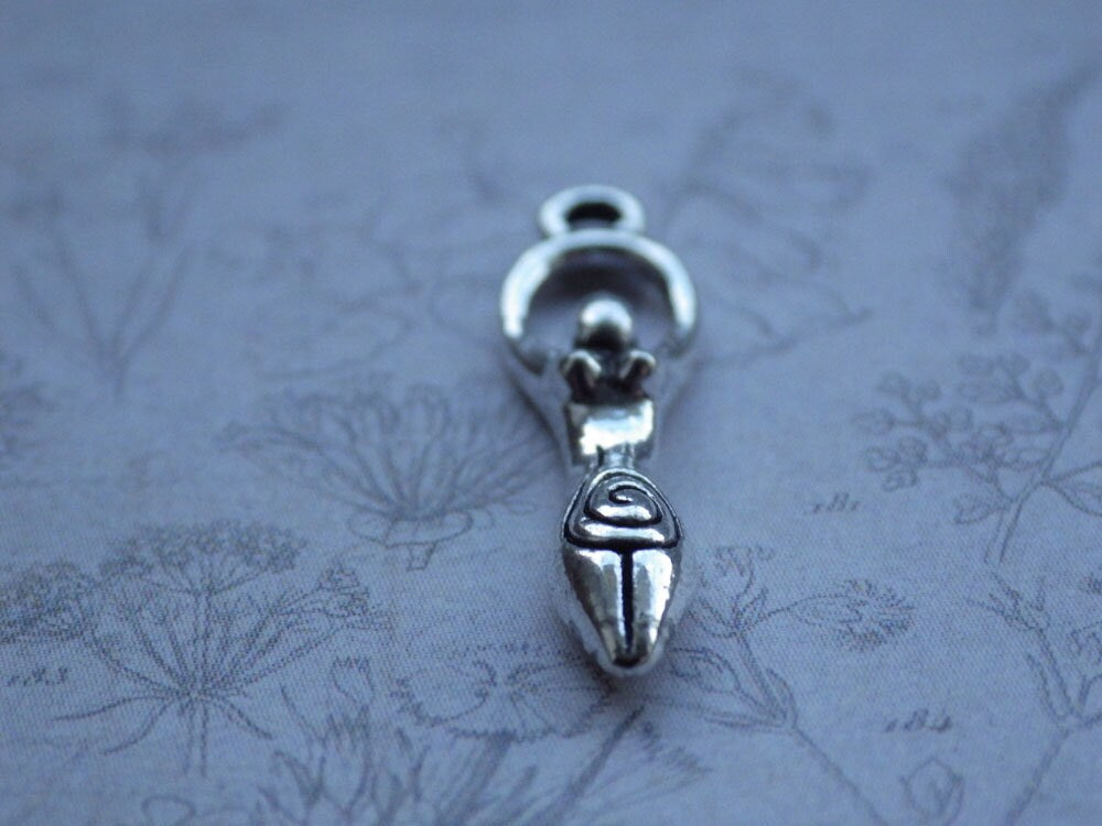 5 x 3D Solid Pagan Goddess Charms Pendants, Silver Wiccan Charms, 25x4mm Fertility Spiral Goddess, Celtic Gothic Druid, Jewelry Supplies UK