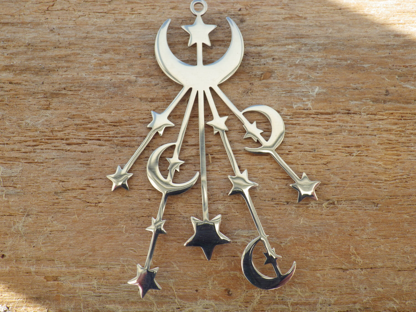 Crescent Moon & Stars Pendant, 53x36mm, Silver Stainless Steel Celestial Pagan Charm, Necklace Pendant, Jewelry Making, Craft Supplies, UK