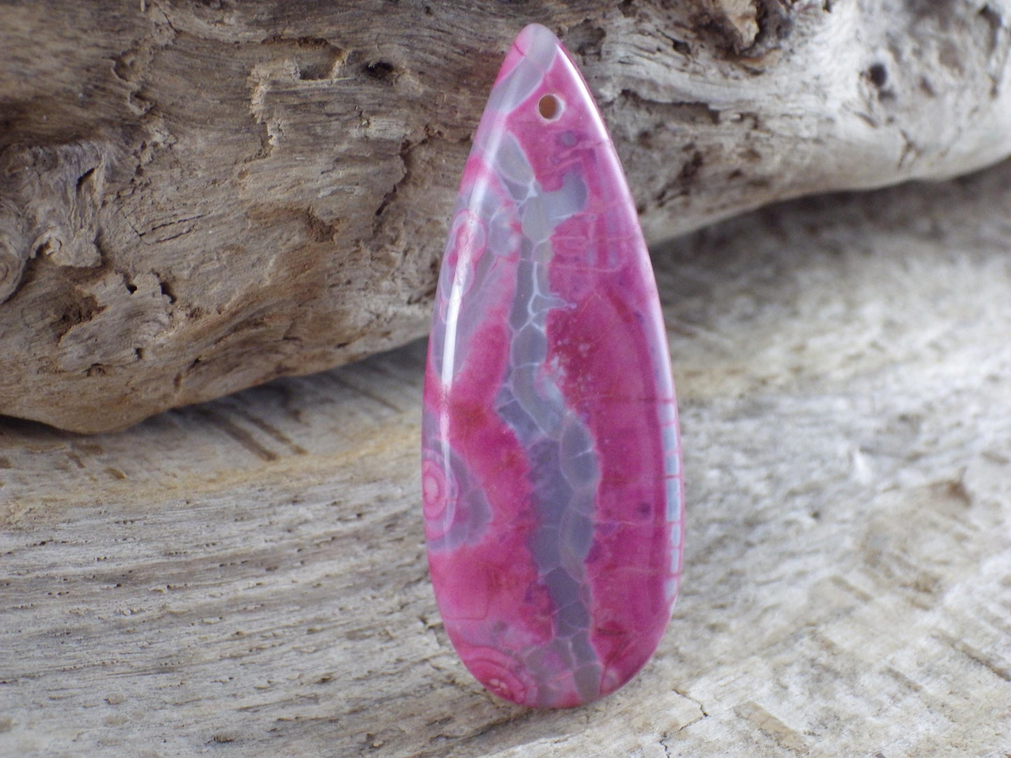 Pink Dragons Vein Agate Teardrop Pendant #02