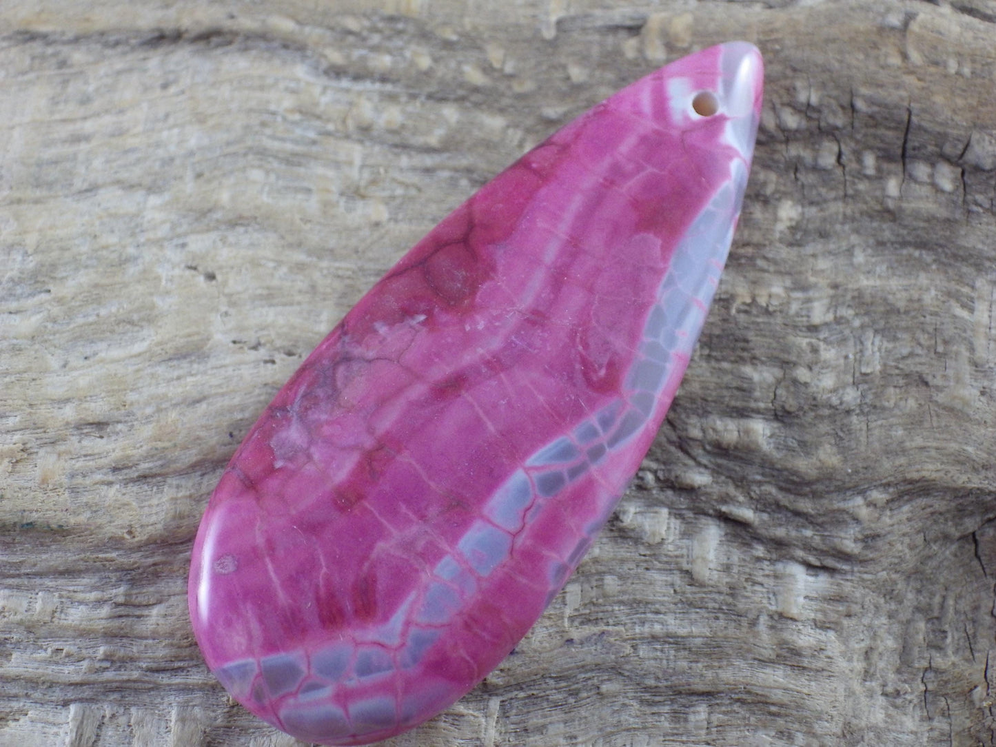 Pink Dragons Vein Agate Teardrop Pendant #02