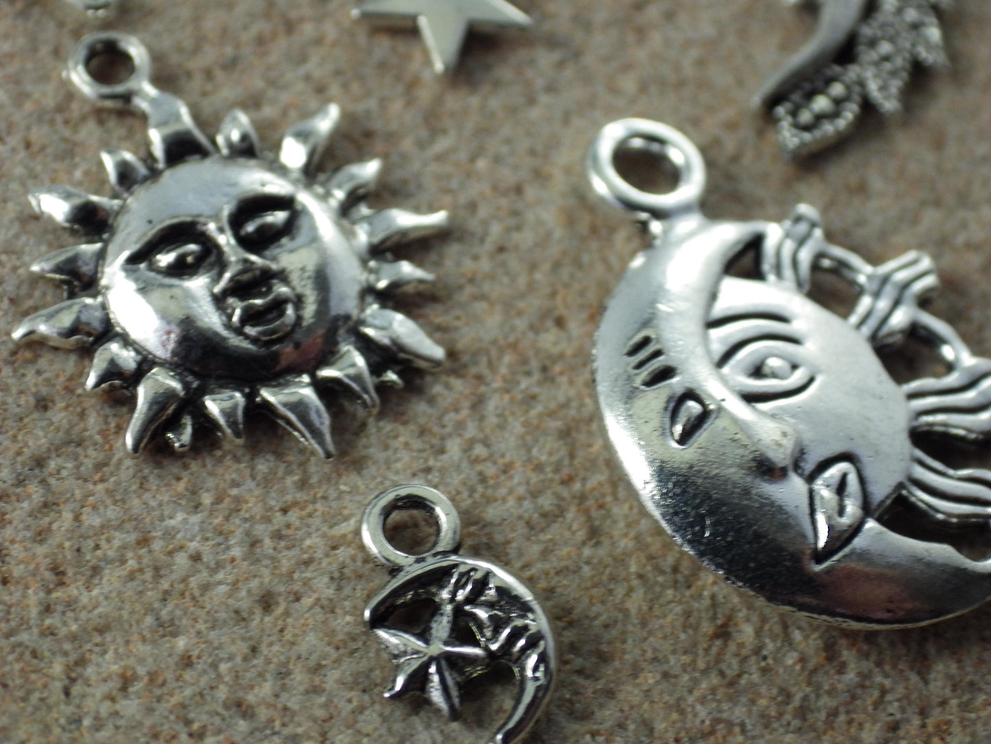 11 x Silver Crescent Moon Sun Star Bracelet Charms