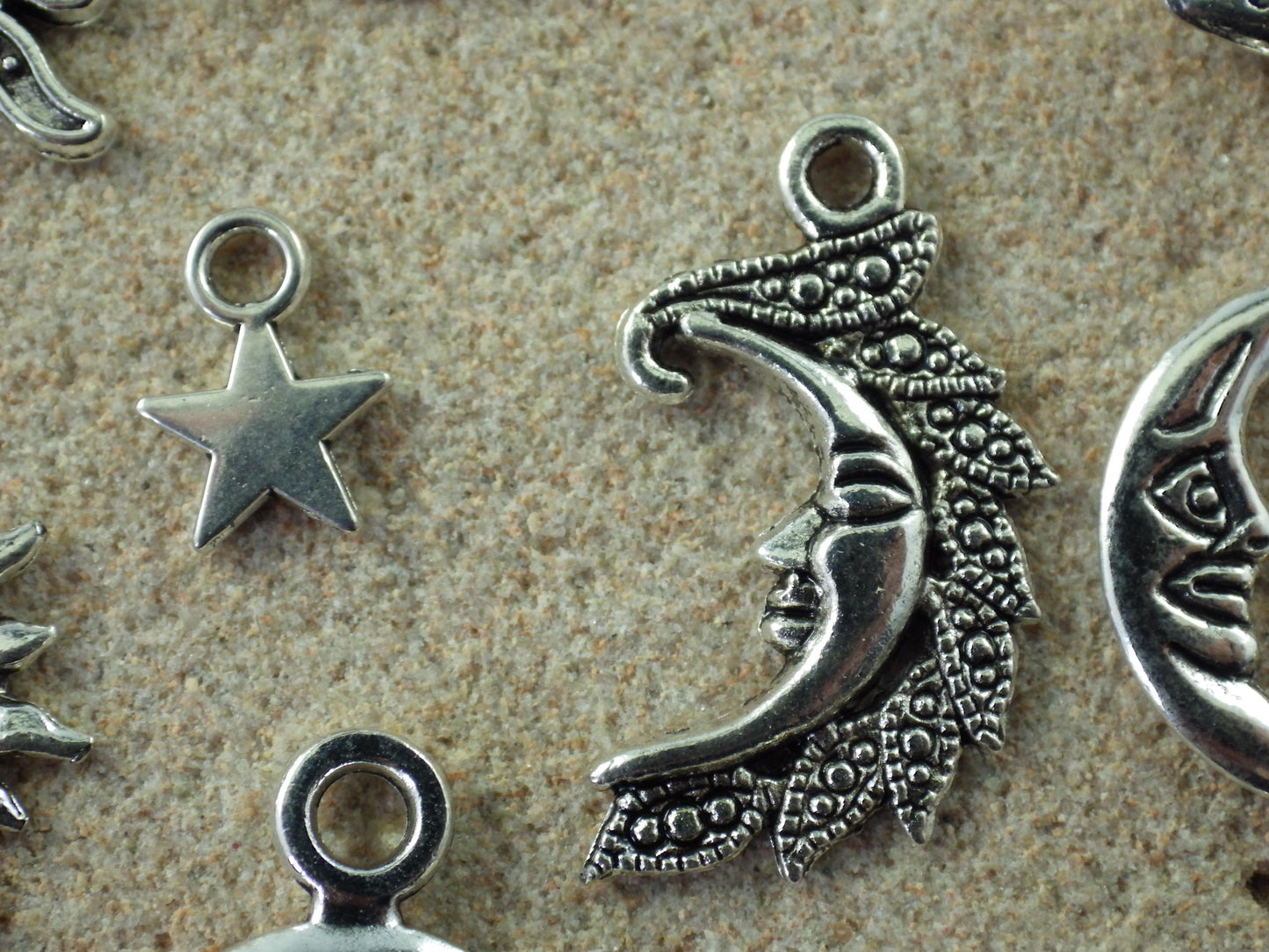 11 x Silver Crescent Moon Sun Star Bracelet Charms