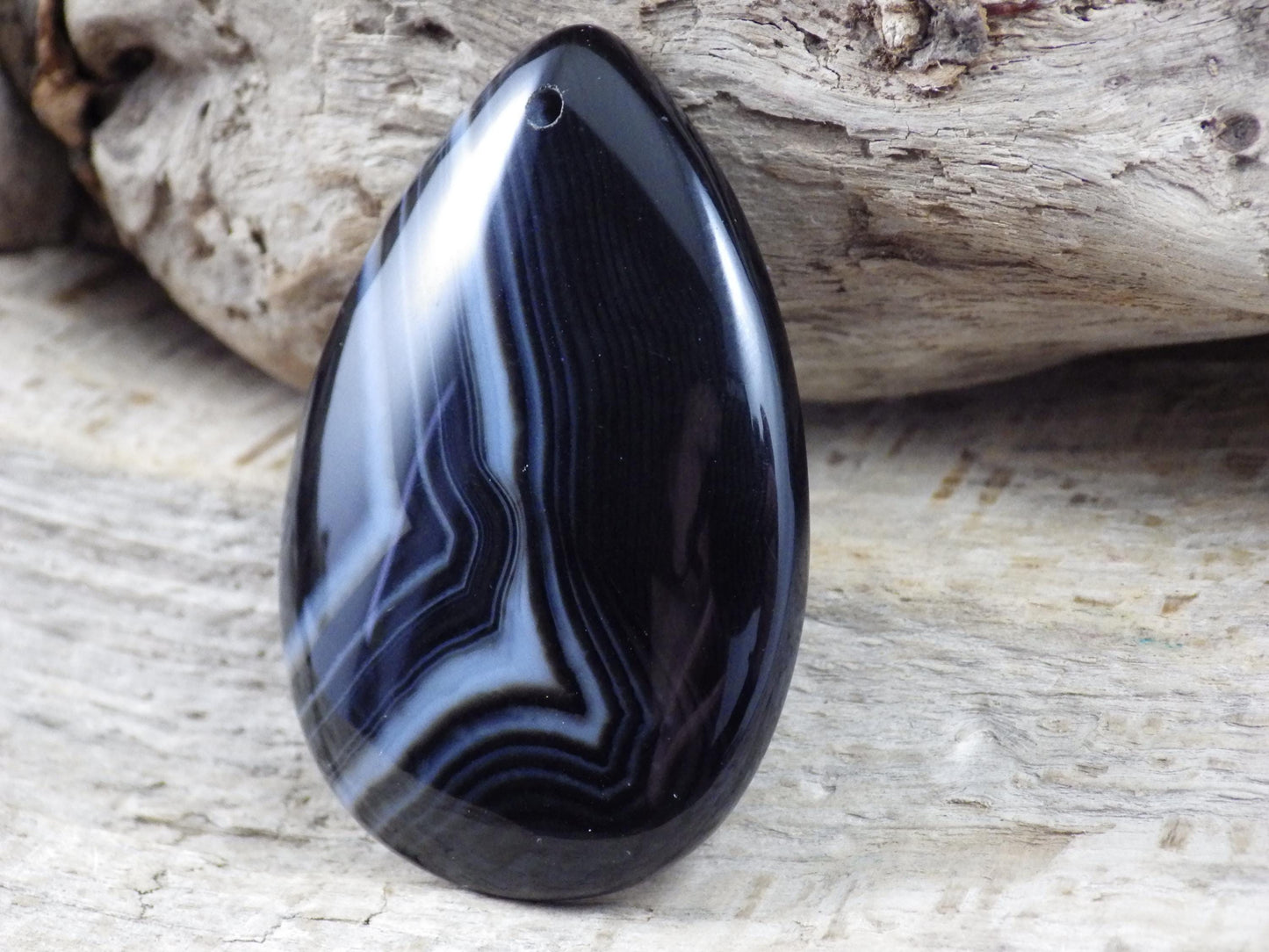 Black Ghost Quartz Crystal Pendant 30x25mm, Pear Shaped Teardrop, J8