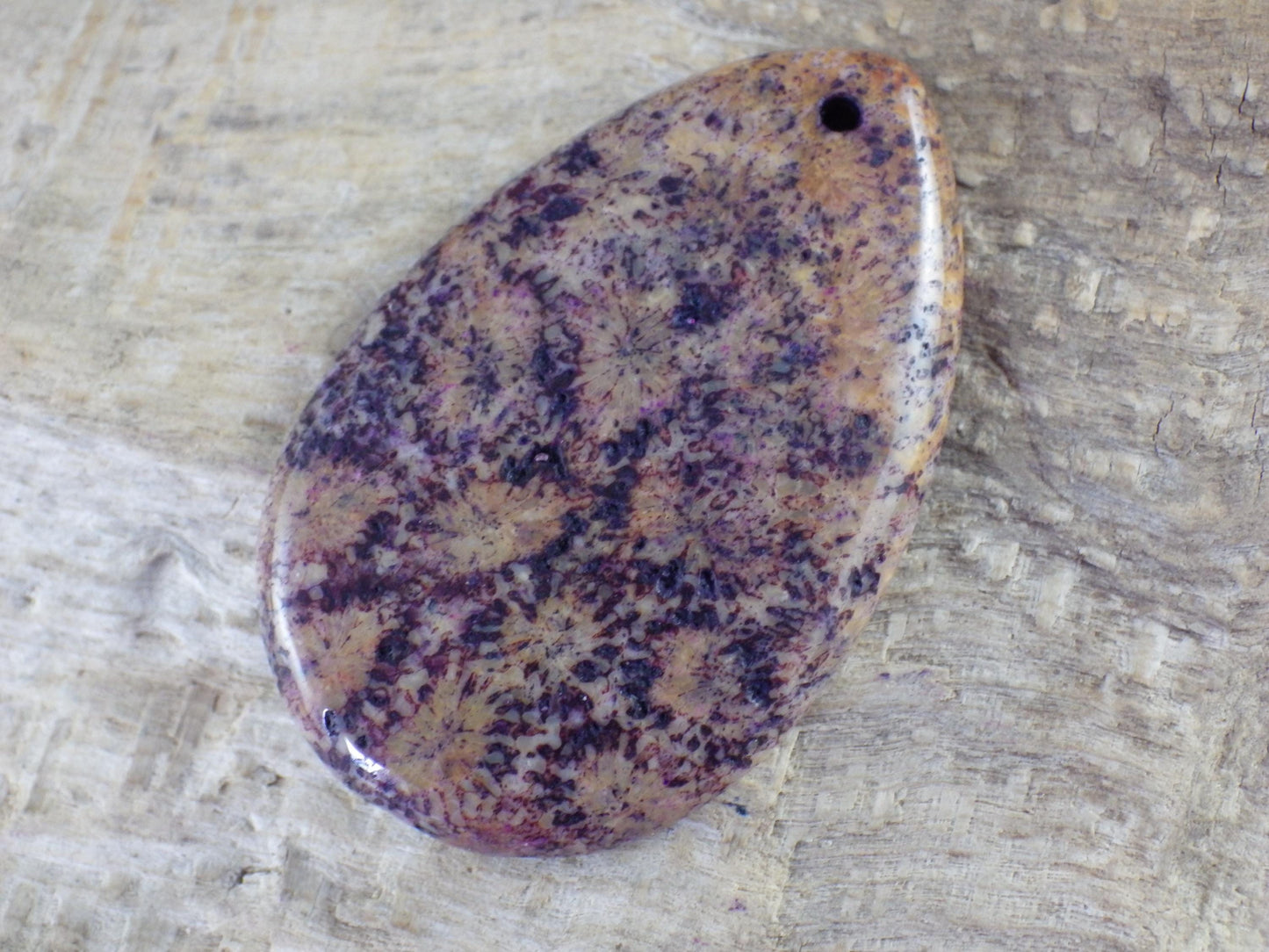 Large Purple Fossil Coral Jasper Pendant 48x31mm, Semi Precious Gemstone, Loose Stone Teardrop Cabochon, Jewellery Making Supplies UK A9