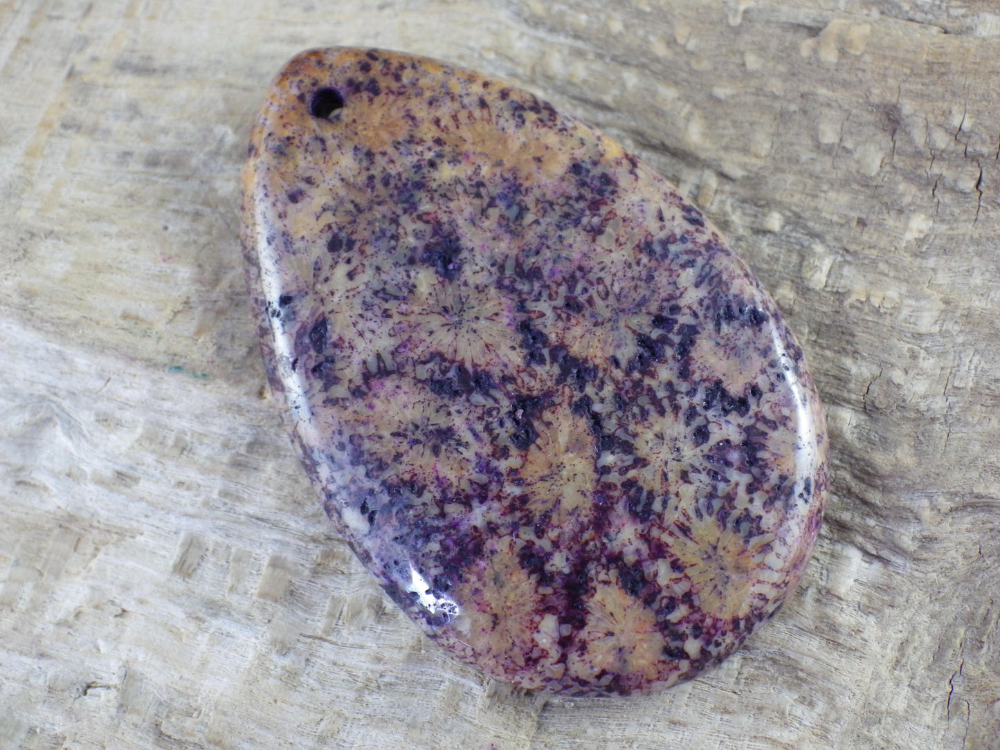 Large Purple Fossil Coral Jasper Pendant 48x31mm, Semi Precious Gemstone, Loose Stone Teardrop Cabochon, Jewellery Making Supplies UK A9