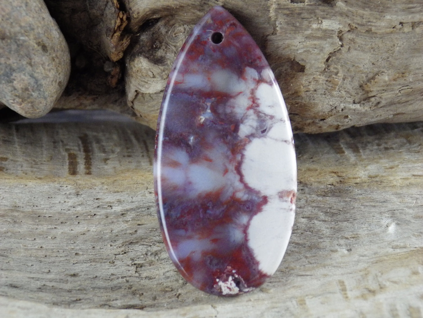 Red & White Jasper Semi Precious Gemstone Pendant, 46x23mm Flat Backed Teardrop Pendant, Designer's Loose Stone, Jewelry Making Supplies G1