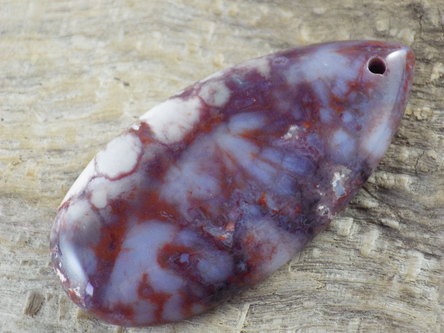 Red & White Jasper Semi Precious Gemstone Pendant, 46x23mm Flat Backed Teardrop Pendant, Designer's Loose Stone, Jewelry Making Supplies G1