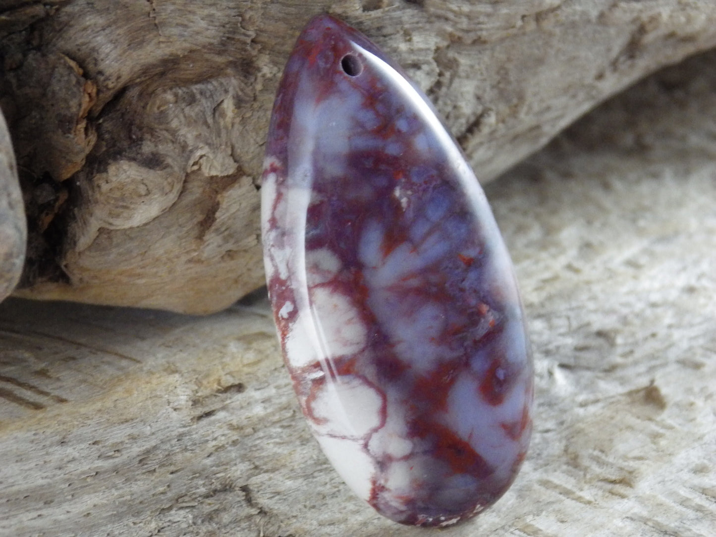 Red & White Jasper Semi Precious Gemstone Pendant, 46x23mm Flat Backed Teardrop Pendant, Designer's Loose Stone, Jewelry Making Supplies G1