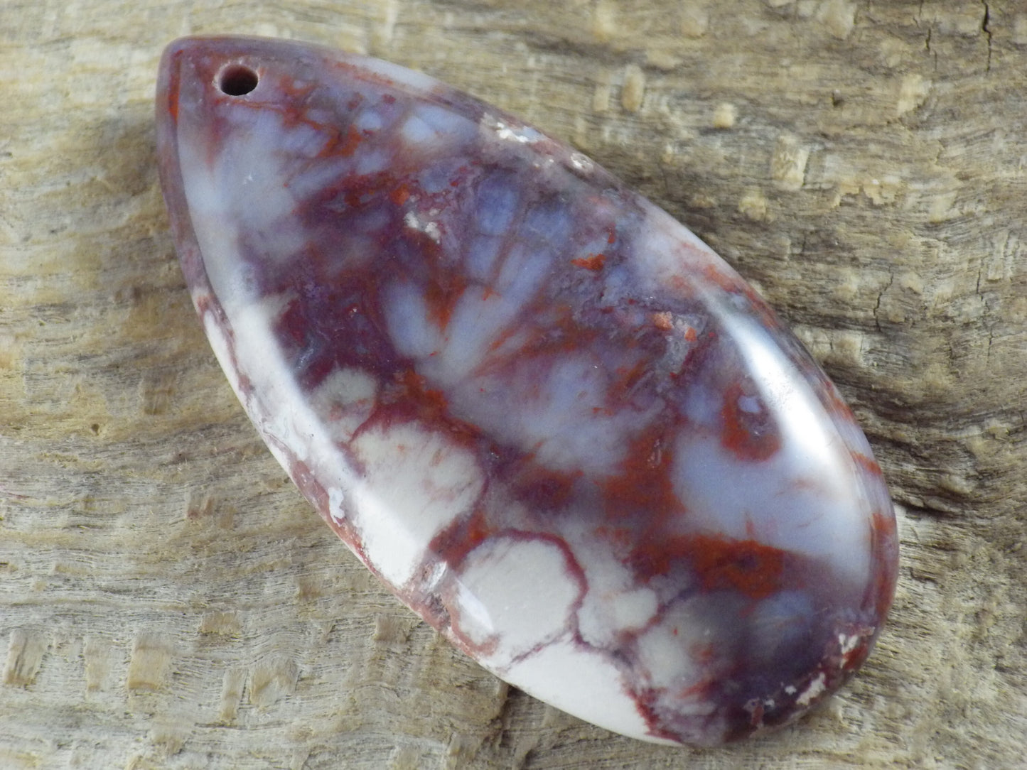 Red & White Jasper Semi Precious Gemstone Pendant, 46x23mm Flat Backed Teardrop Pendant, Designer's Loose Stone, Jewelry Making Supplies G1