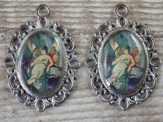 2 x Fairy Goddess Pendants 30x23mm, Artisan Fairycore Earring Charms, Handcrafted Fantasy Wiccan Pagan Bracelet Charms, Jewelry Making