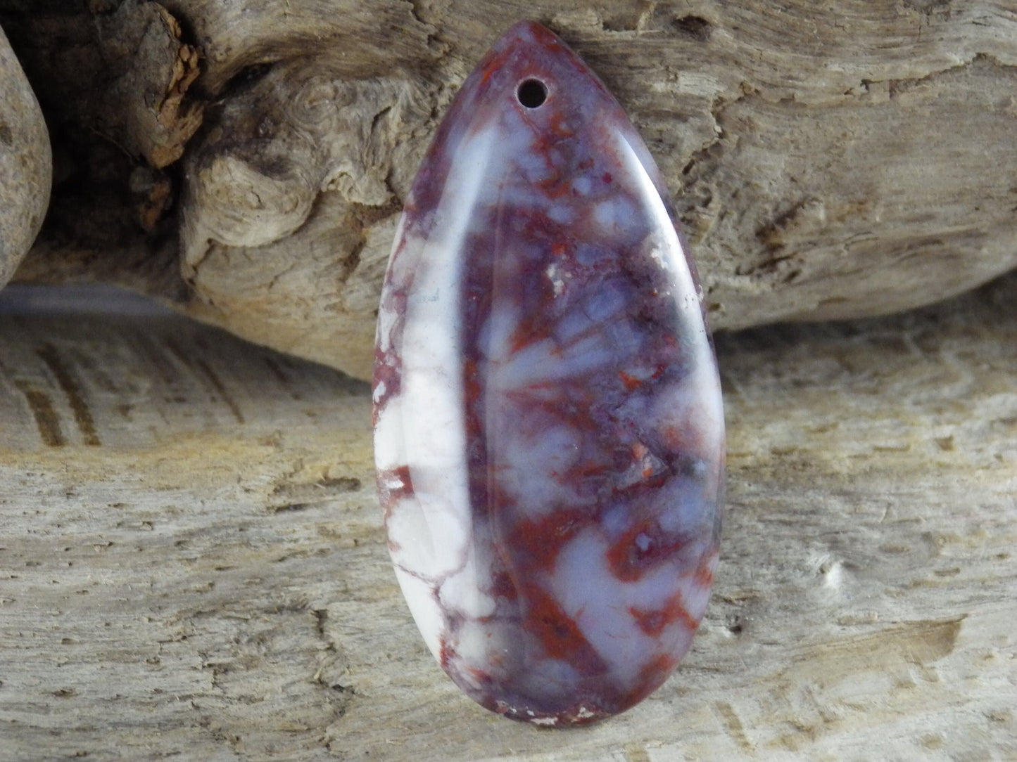 Red & White Jasper Semi Precious Gemstone Pendant, 46x23mm Flat Backed Teardrop Pendant, Designer's Loose Stone, Jewelry Making Supplies G1