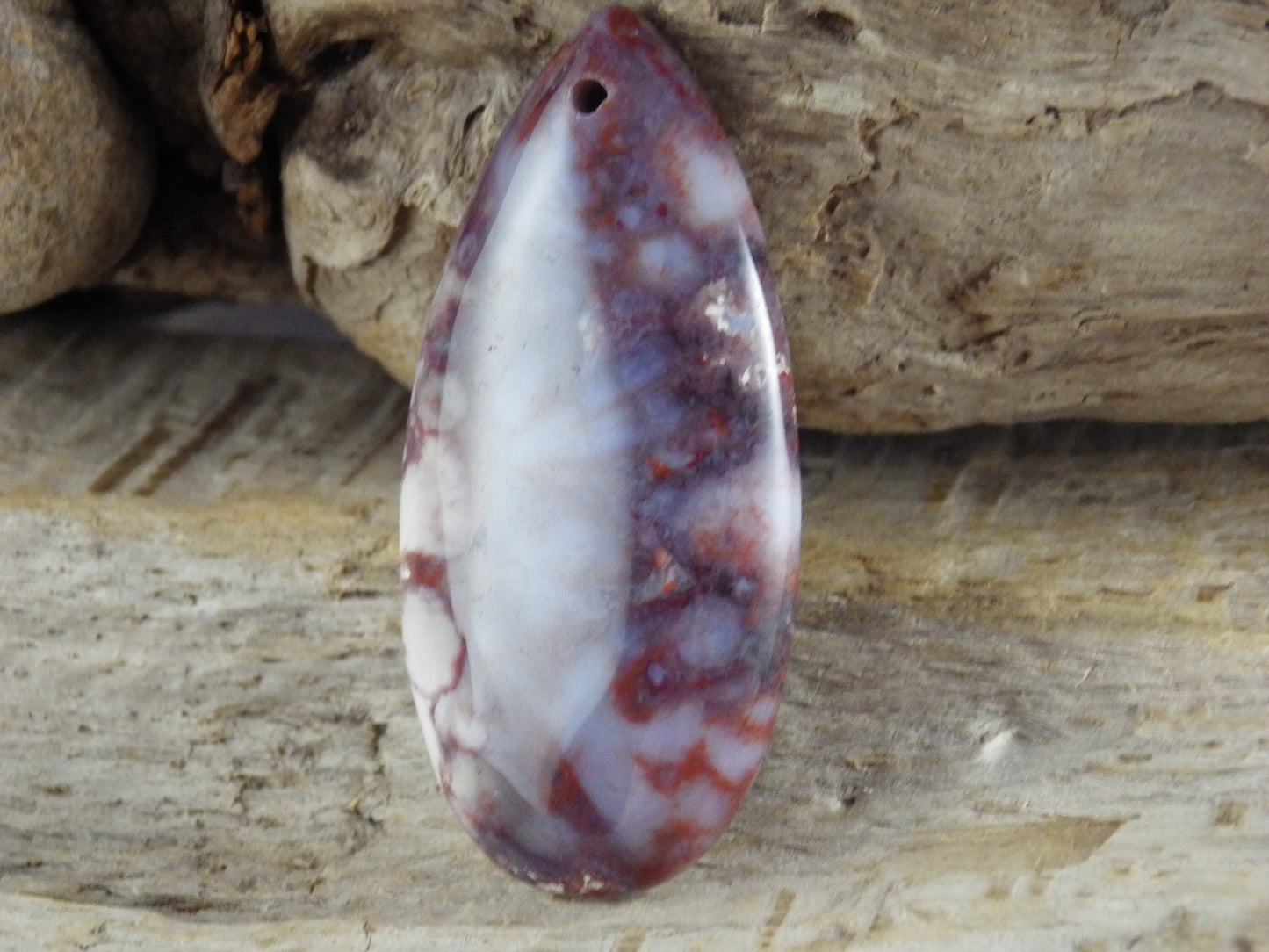 Red & White Jasper Semi Precious Gemstone Pendant, 46x23mm Flat Backed Teardrop Pendant, Designer's Loose Stone, Jewelry Making Supplies G1
