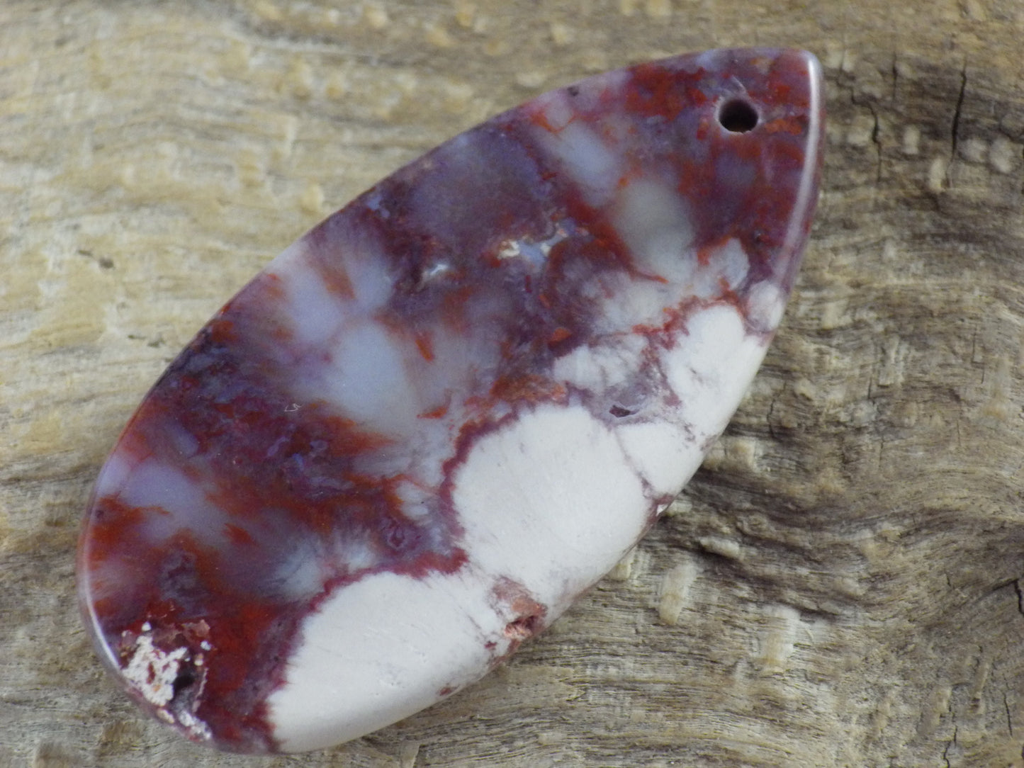 Red & White Jasper Semi Precious Gemstone Pendant, 46x23mm Flat Backed Teardrop Pendant, Designer's Loose Stone, Jewelry Making Supplies G1