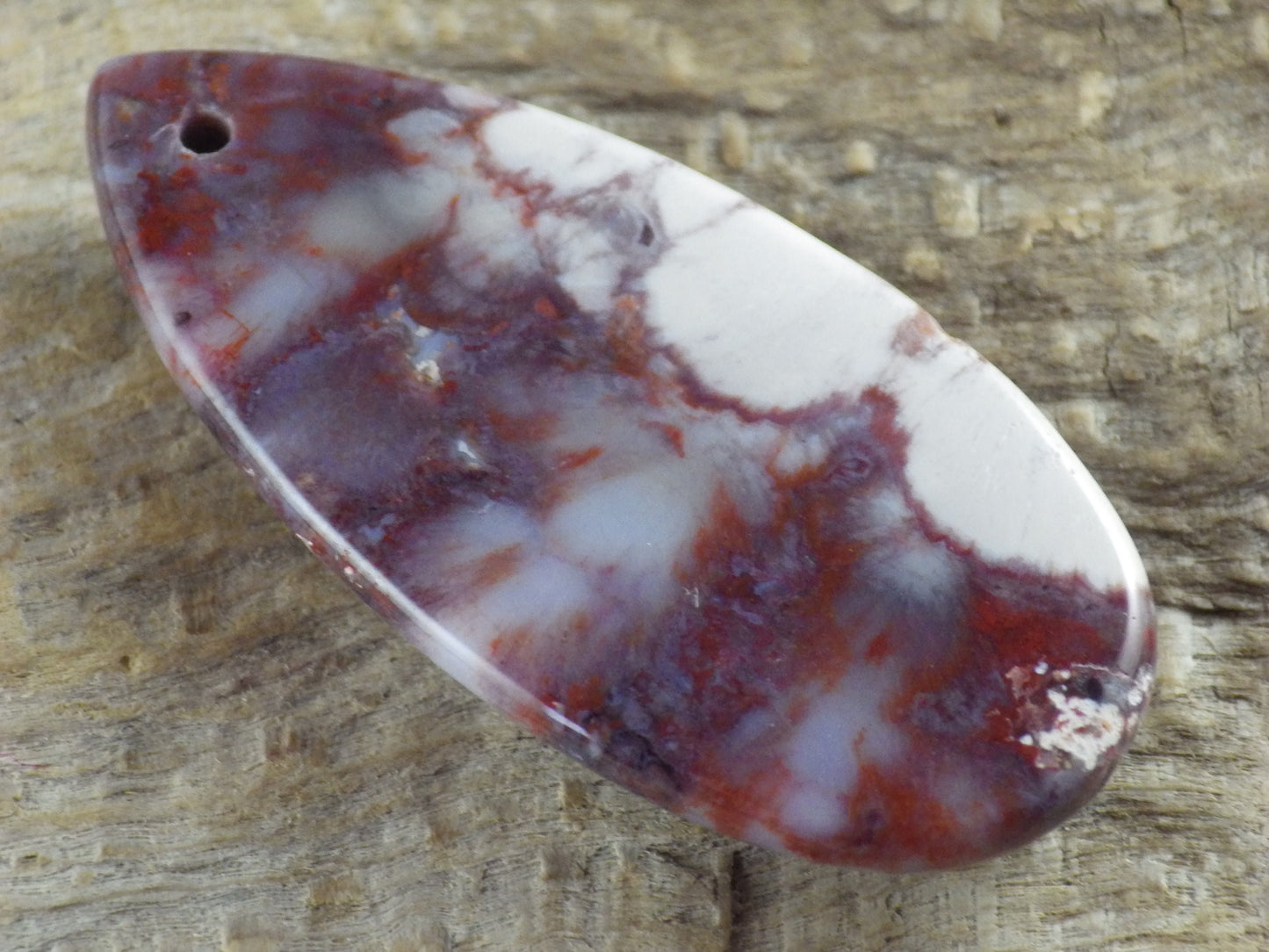 Red & White Jasper Semi Precious Gemstone Pendant, 46x23mm Flat Backed Teardrop Pendant, Designer's Loose Stone, Jewelry Making Supplies G1