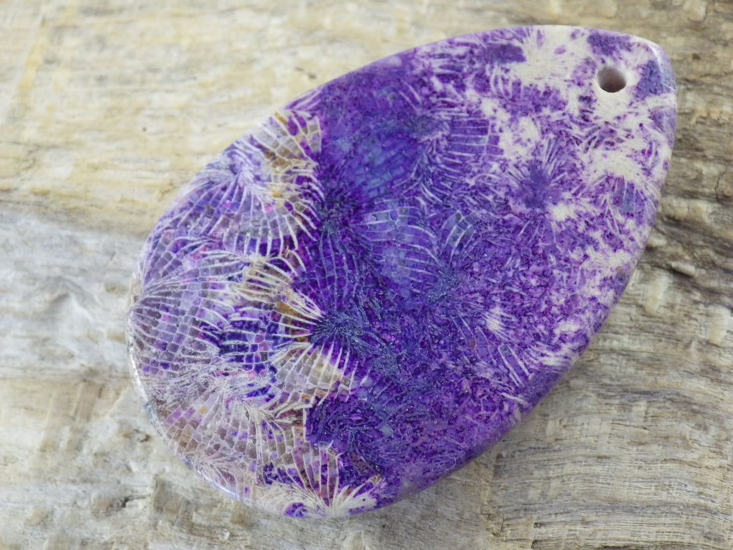 Purple Fossil Coral Jasper Pendant 50x32mm, Semi Precious Gemstone, Flat Back Teardrop, Loose Designers Stone, Jewelry Making Supplies A5