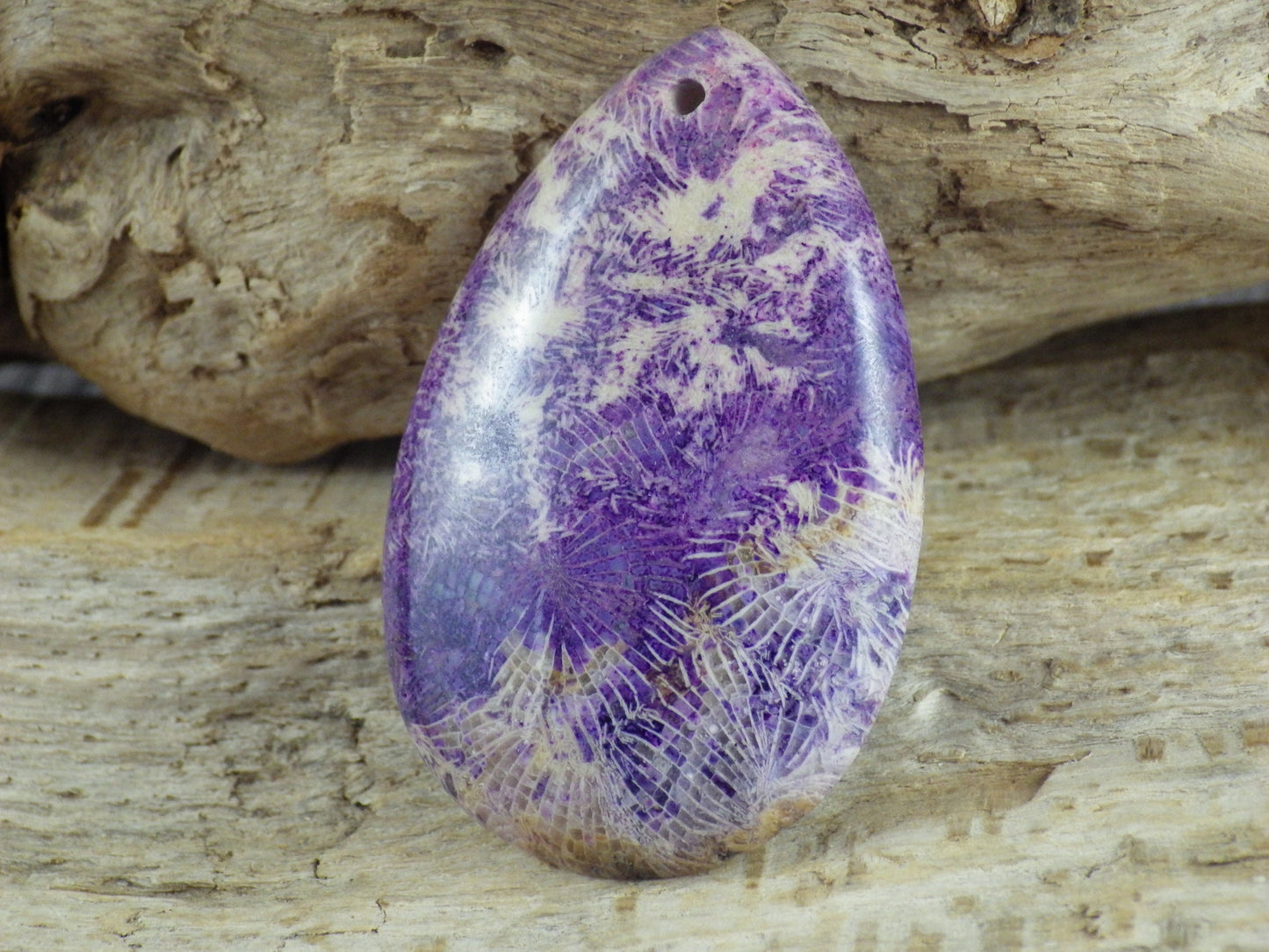 Purple Fossil Coral Jasper Pendant 50x32mm, Semi Precious Gemstone, Flat Back Teardrop, Loose Designers Stone, Jewelry Making Supplies A5