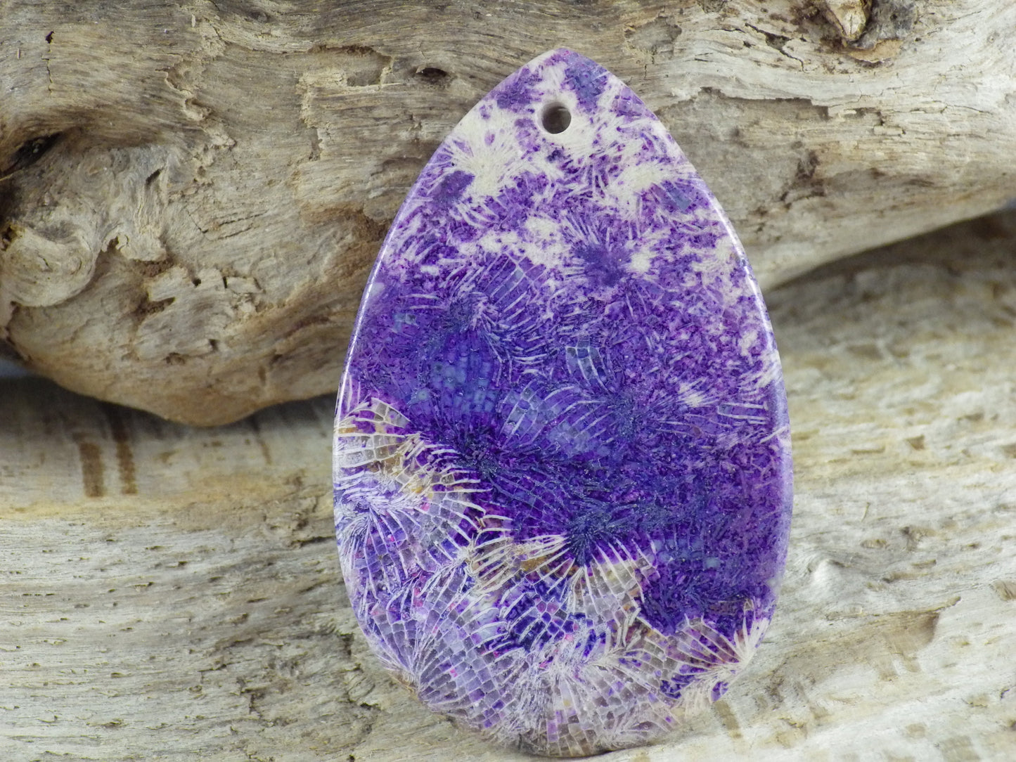 Purple Fossil Coral Jasper Pendant 50x32mm, Semi Precious Gemstone, Flat Back Teardrop, Loose Designers Stone, Jewelry Making Supplies A5