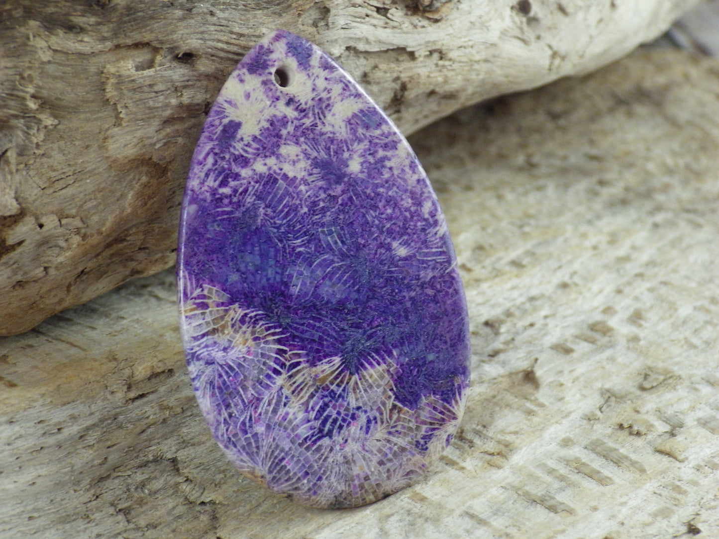 Purple Fossil Coral Jasper Pendant 50x32mm, Semi Precious Gemstone, Flat Back Teardrop, Loose Designers Stone, Jewelry Making Supplies A5