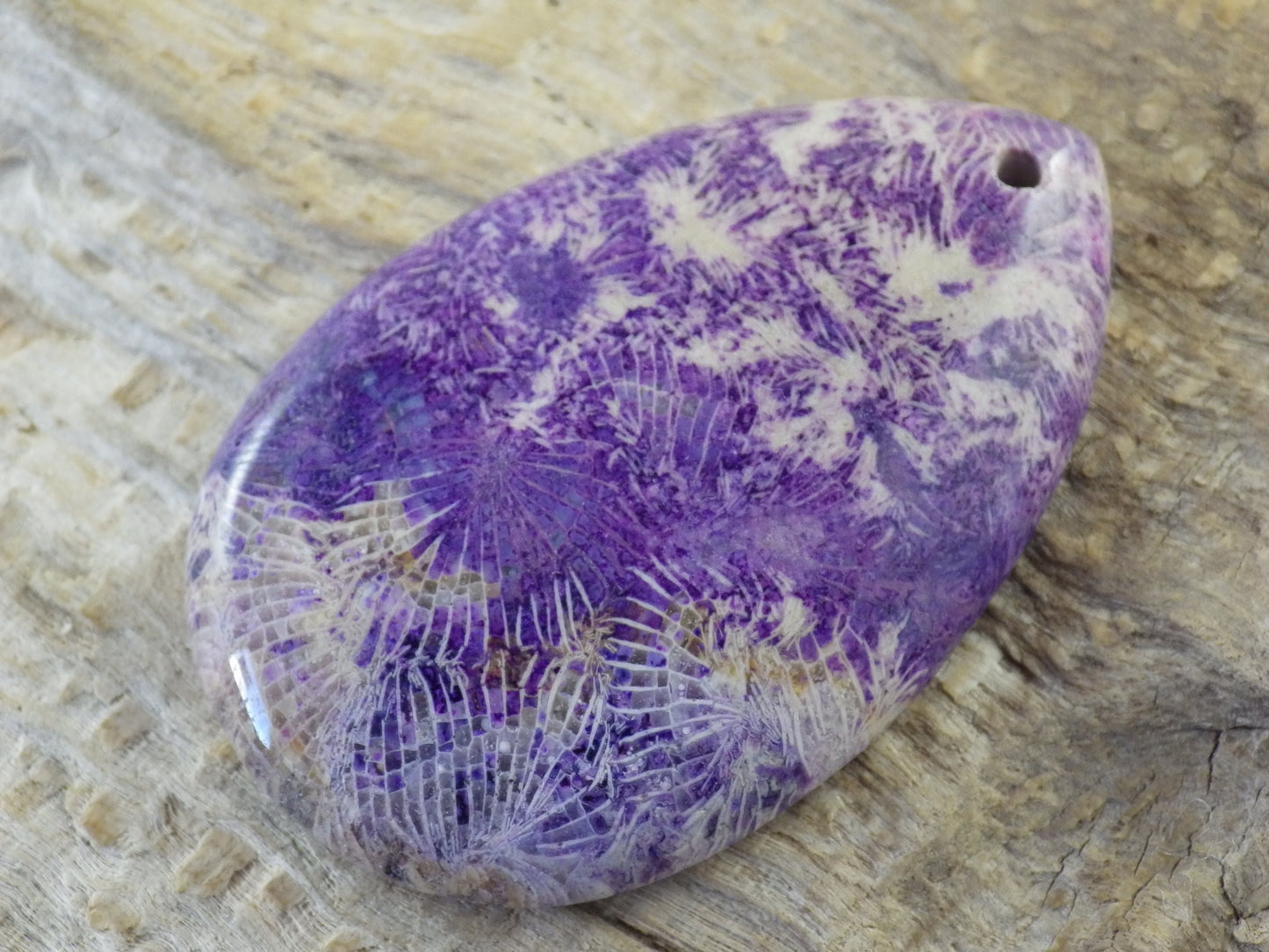 Purple Fossil Coral Jasper Pendant 50x32mm, Semi Precious Gemstone, Flat Back Teardrop, Loose Designers Stone, Jewelry Making Supplies A5
