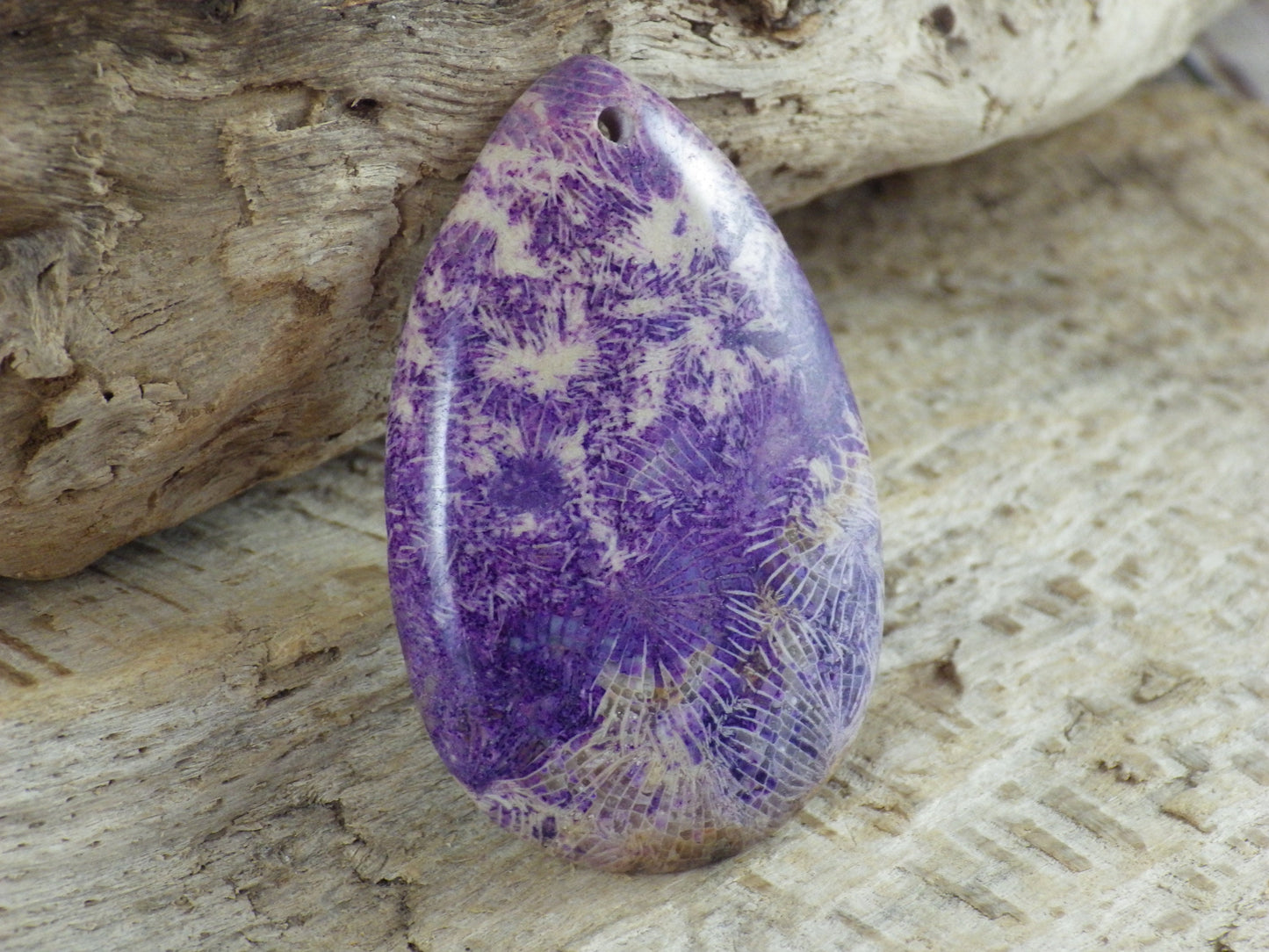Purple Fossil Coral Jasper Pendant 50x32mm, Semi Precious Gemstone, Flat Back Teardrop, Loose Designers Stone, Jewelry Making Supplies A5