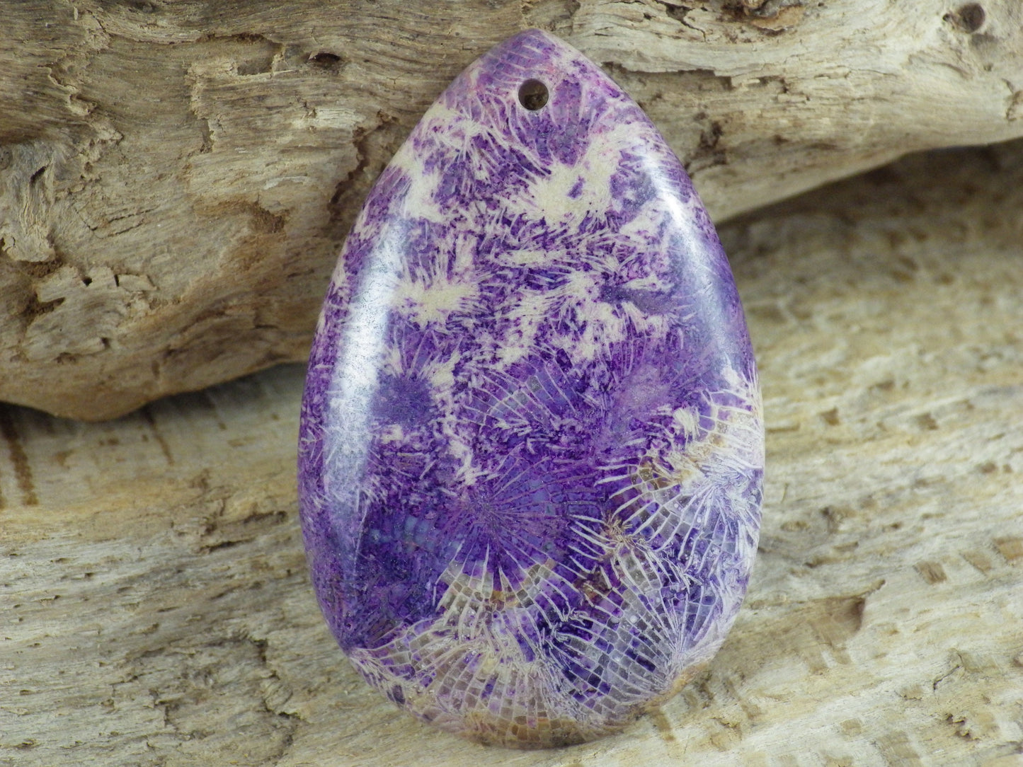 Purple Fossil Coral Jasper Pendant 50x32mm, Semi Precious Gemstone, Flat Back Teardrop, Loose Designers Stone, Jewelry Making Supplies A5