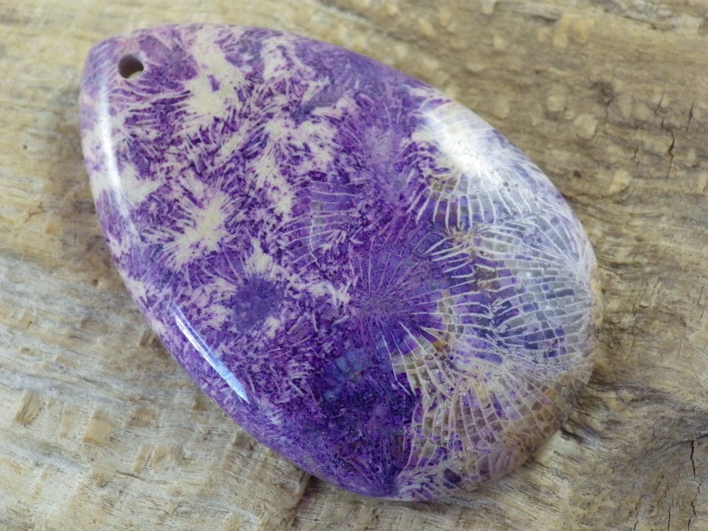 Purple Fossil Coral Jasper Pendant 50x32mm, Semi Precious Gemstone, Flat Back Teardrop, Loose Designers Stone, Jewelry Making Supplies A5