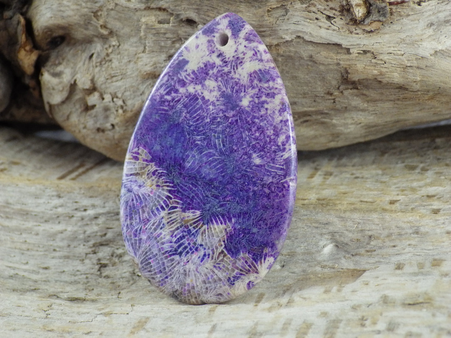 Purple Fossil Coral Jasper Pendant 50x32mm, Semi Precious Gemstone, Flat Back Teardrop, Loose Designers Stone, Jewelry Making Supplies A5