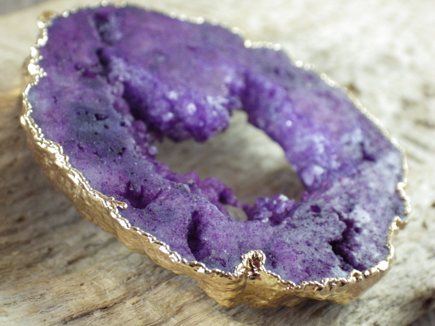 Purple Druzy Quartz Geode Slice, Semi Precious Gemstone Pendant, 53x45mm Designer's Loose Stone, Focal Bead, Jewelry Making Supplies, UK T1