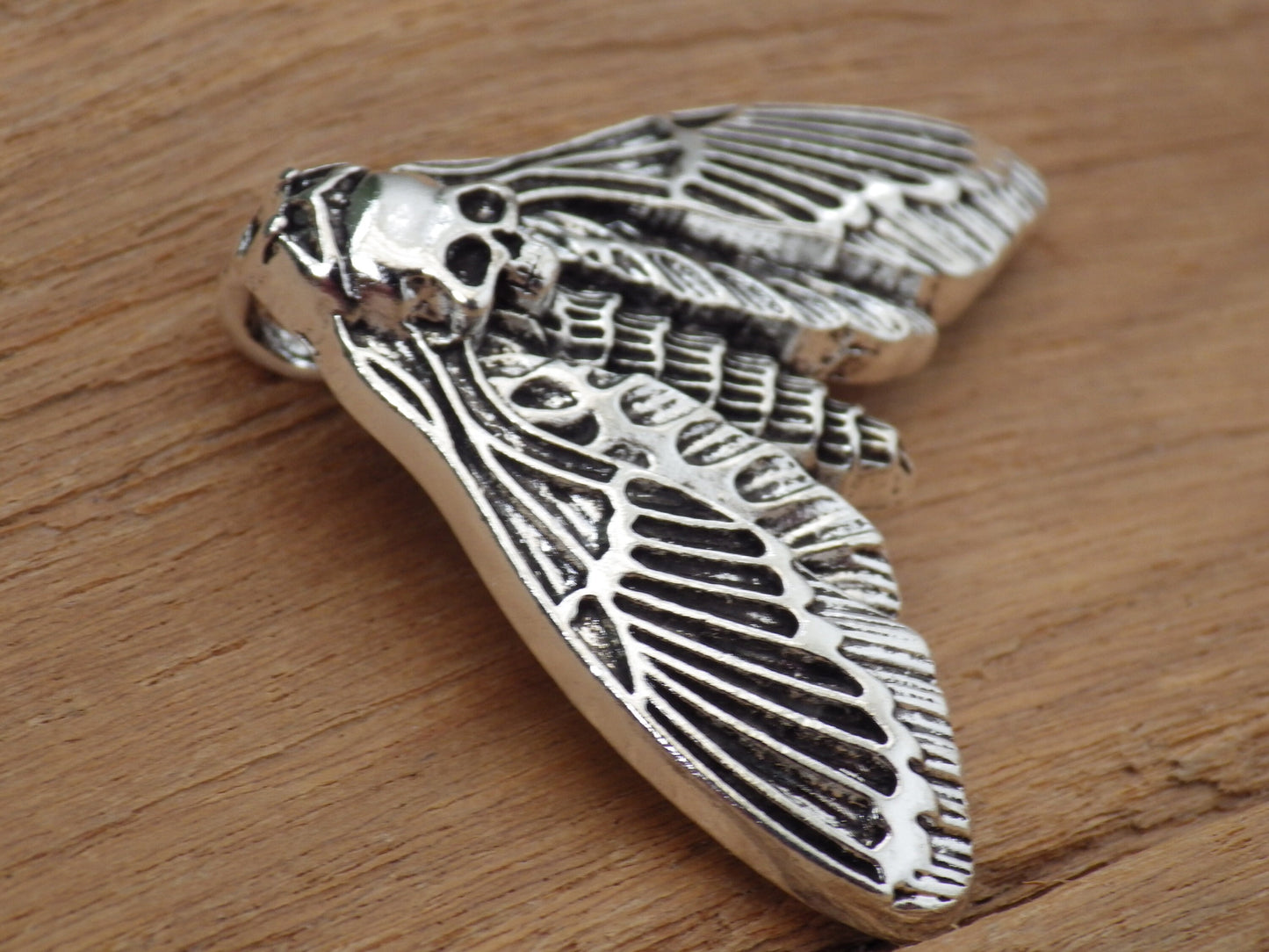 Death Head Moth Charm Pendant 42x32mm, Silver Gothic Pagan Halloween Necklace Pendant, Concealed Bail, Jewelry Making, Craft Supplies, UK