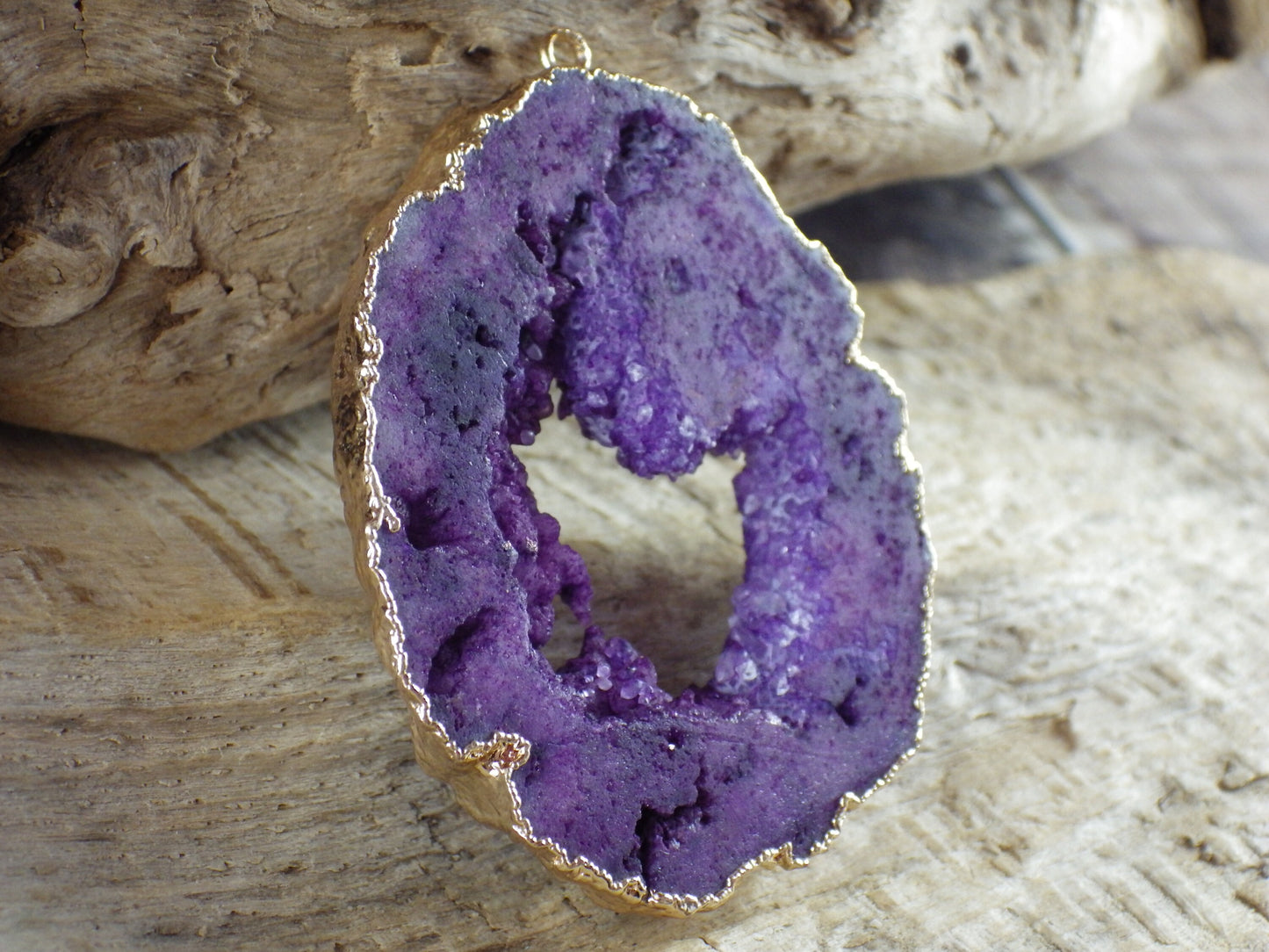 Purple Druzy Quartz Geode Slice, Semi Precious Gemstone Pendant, 53x45mm Designer's Loose Stone, Focal Bead, Jewelry Making Supplies, UK T1