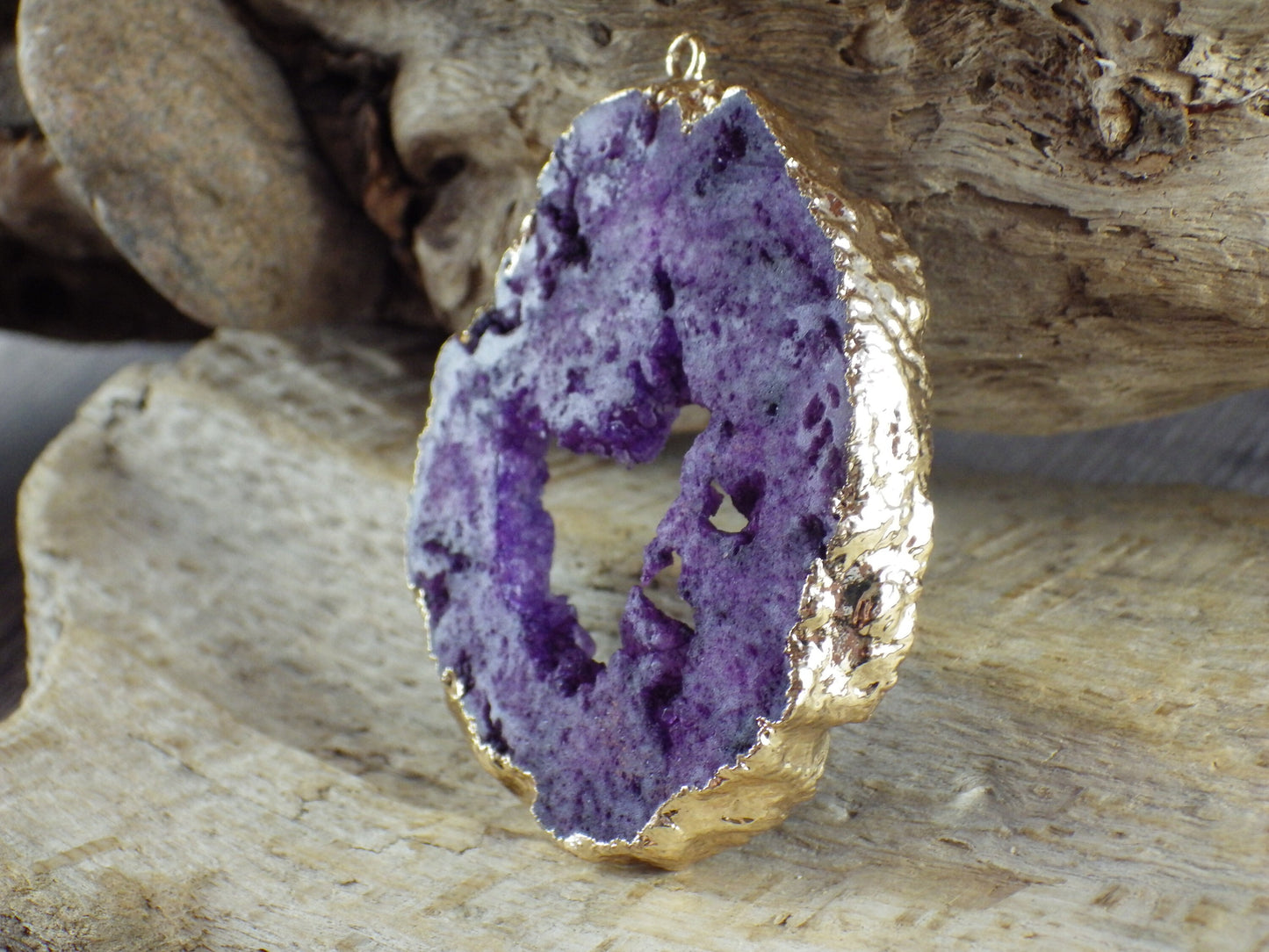 Purple Druzy Quartz Geode Slice, Semi Precious Gemstone Pendant, 53x45mm Designer's Loose Stone, Focal Bead, Jewelry Making Supplies, UK T1