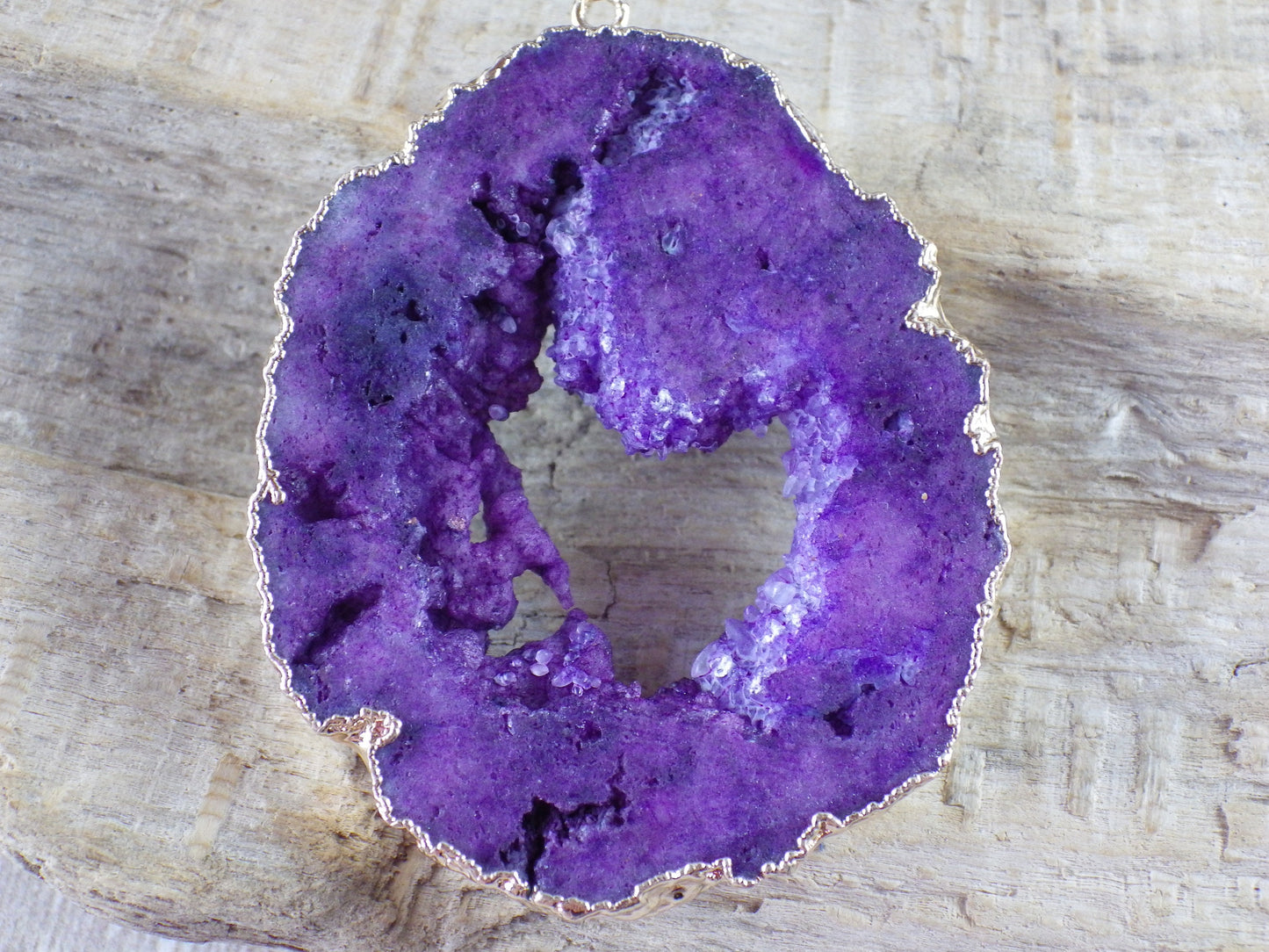 Purple Druzy Quartz Geode Slice, Semi Precious Gemstone Pendant, 53x45mm Designer's Loose Stone, Focal Bead, Jewelry Making Supplies, UK T1