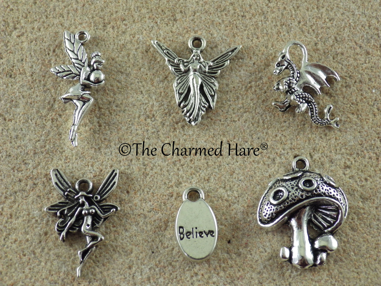 6 x Fairy Tale & Fantasy Charms Set, Wiccan Pagan, Silver Mixed Charms Pendants, Jewelry Making Supplies, UK Seller
