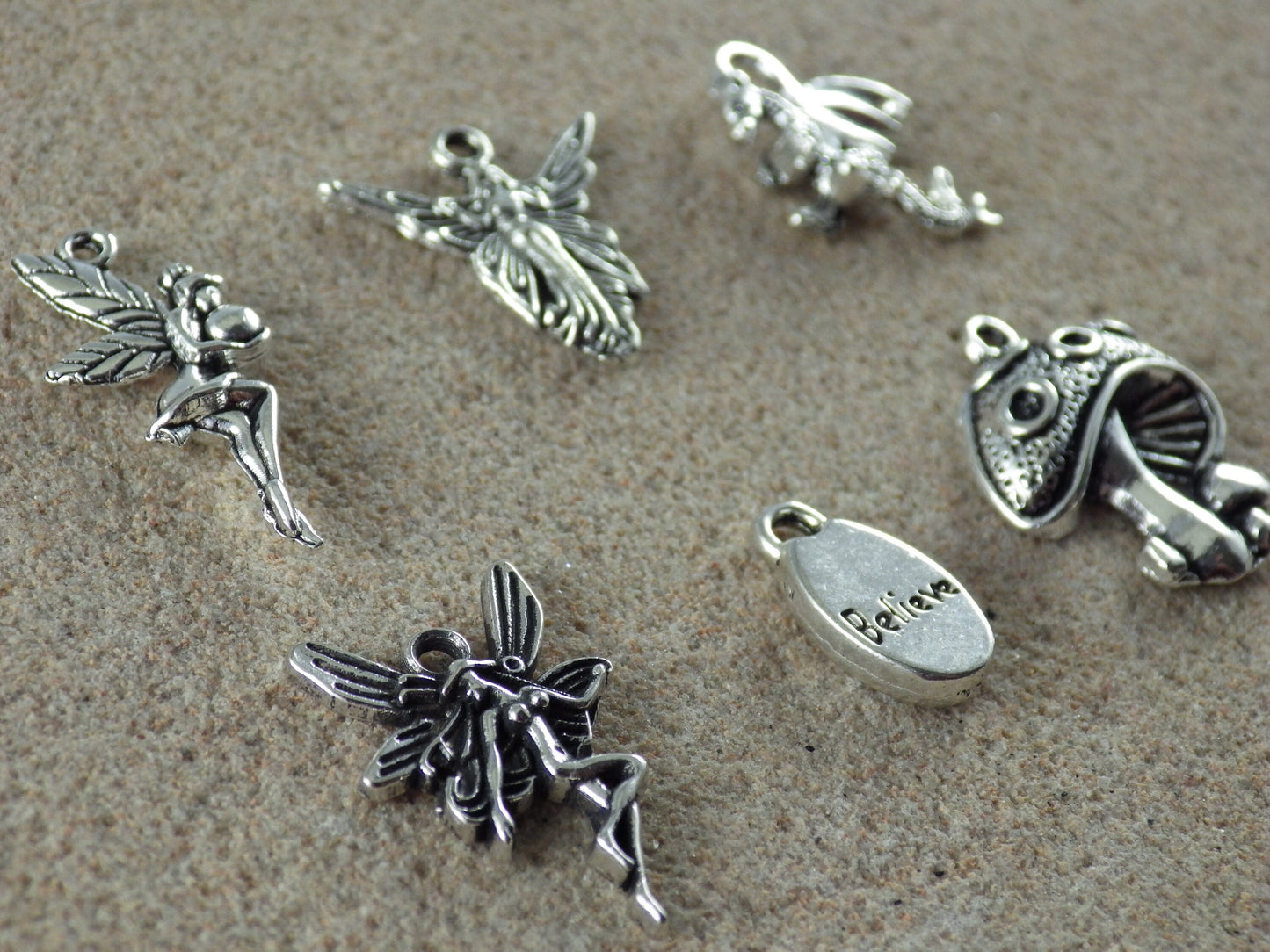 6 x Fairy Tale & Fantasy Charms Set, Wiccan Pagan, Silver Mixed Charms Pendants, Jewelry Making Supplies, UK Seller