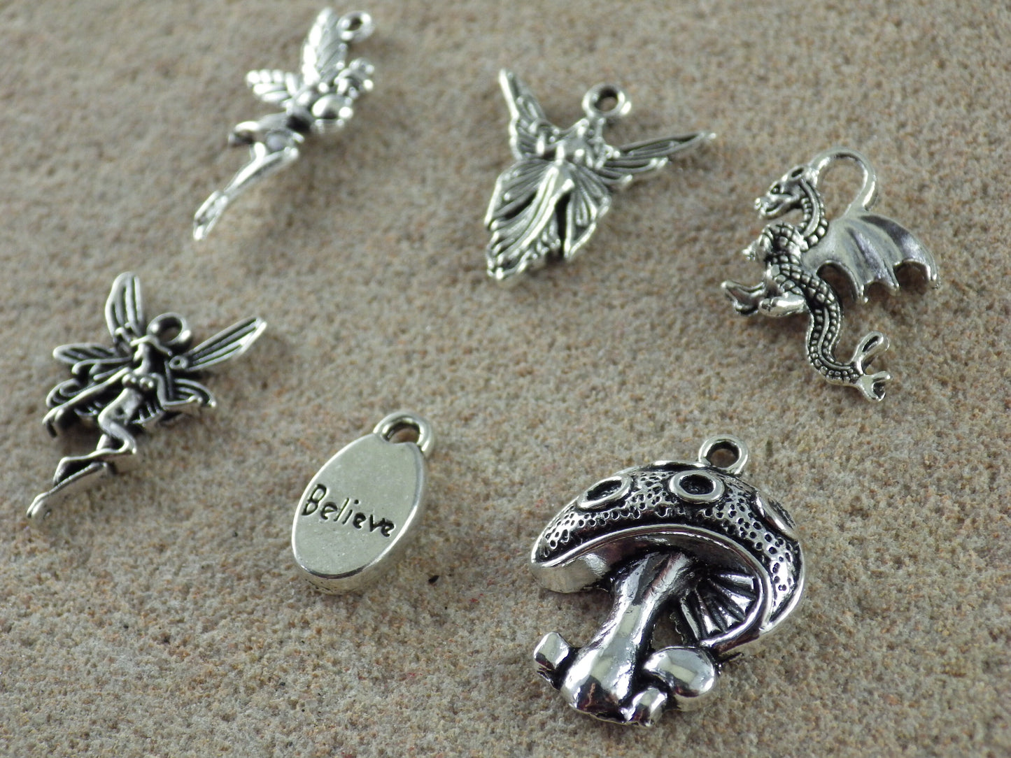 6 x Fairy Tale & Fantasy Charms Set, Wiccan Pagan, Silver Mixed Charms Pendants, Jewelry Making Supplies, UK Seller