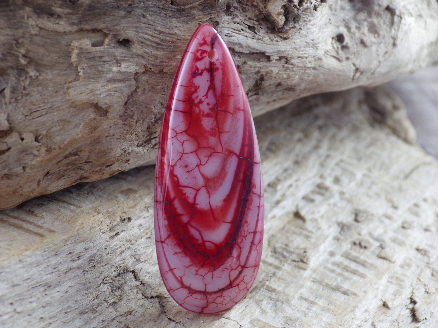 Red Dragons Vein Agate Pendant 50x20mm, Semi Precious Gemstone, Flat Backed Teardrop, Jewellery Making Supplies, UK Seller M9