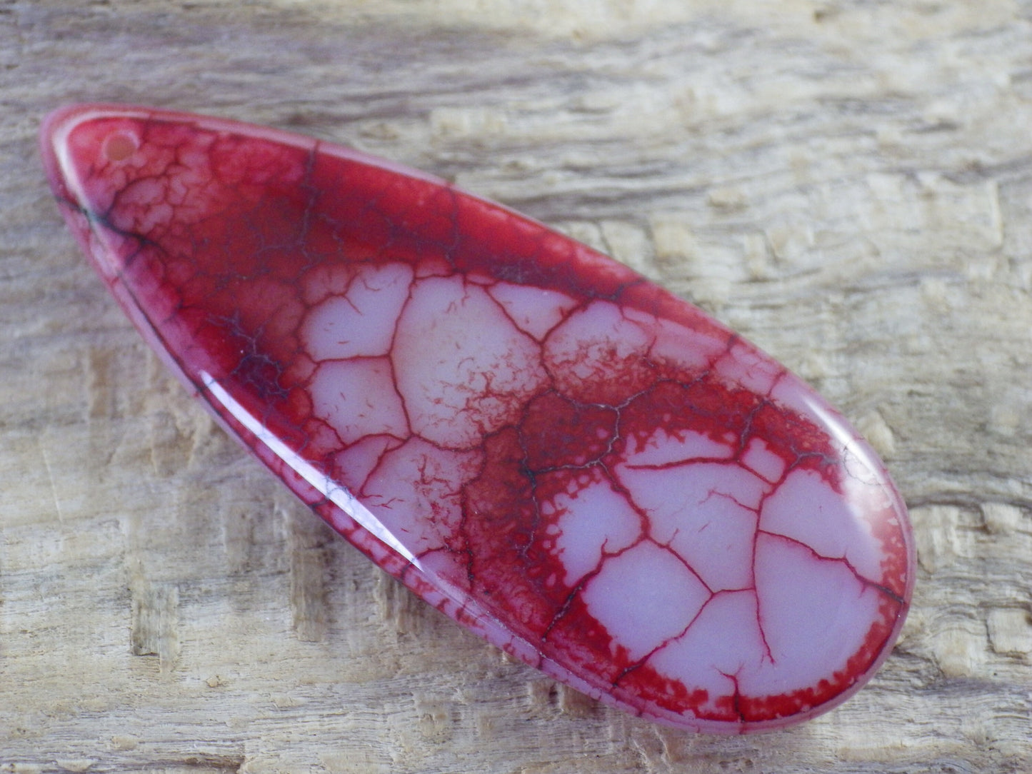 Red Dragons Vein Agate Pendant 50x20mm, Semi Precious Gemstone, Flat Backed Teardrop, Jewellery Making Supplies, UK Seller M9