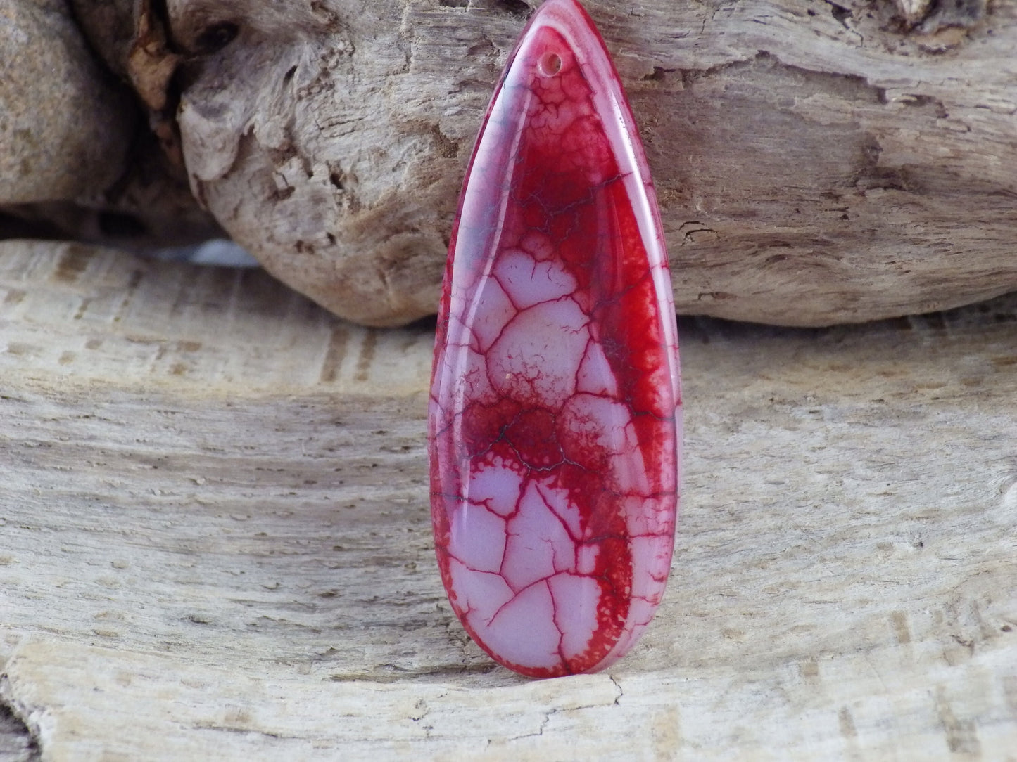 Red Dragons Vein Agate Pendant 50x20mm, Semi Precious Gemstone, Flat Backed Teardrop, Jewellery Making Supplies, UK Seller M9
