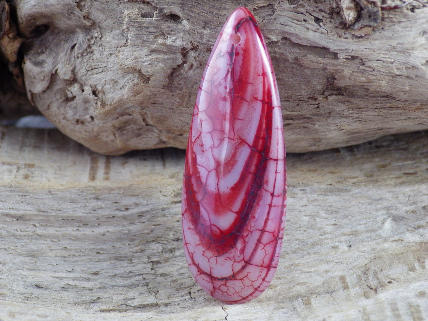 Red Dragons Vein Agate Pendant 50x20mm, Semi Precious Gemstone, Flat Backed Teardrop, Jewellery Making Supplies, UK Seller M9