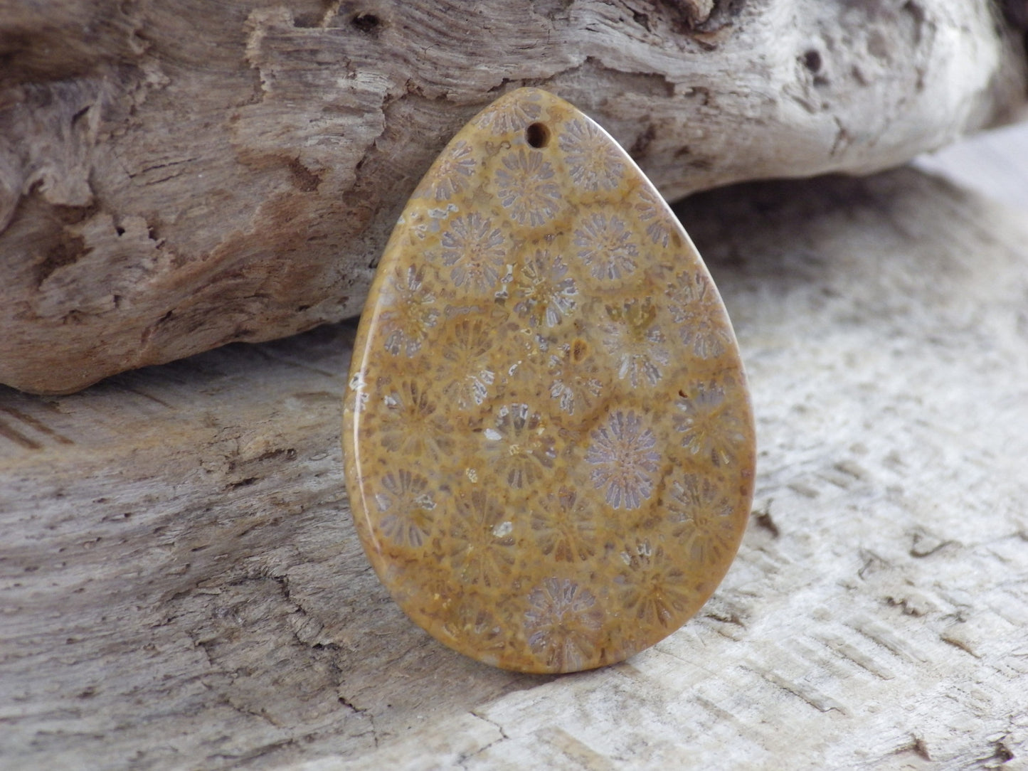 Fossil Coral Teardrop Pendant 41x31mm, Semi Precious Gemstone, Natural Loose Designer's Stone, Jewellery Making Supplies, UK Seller H1