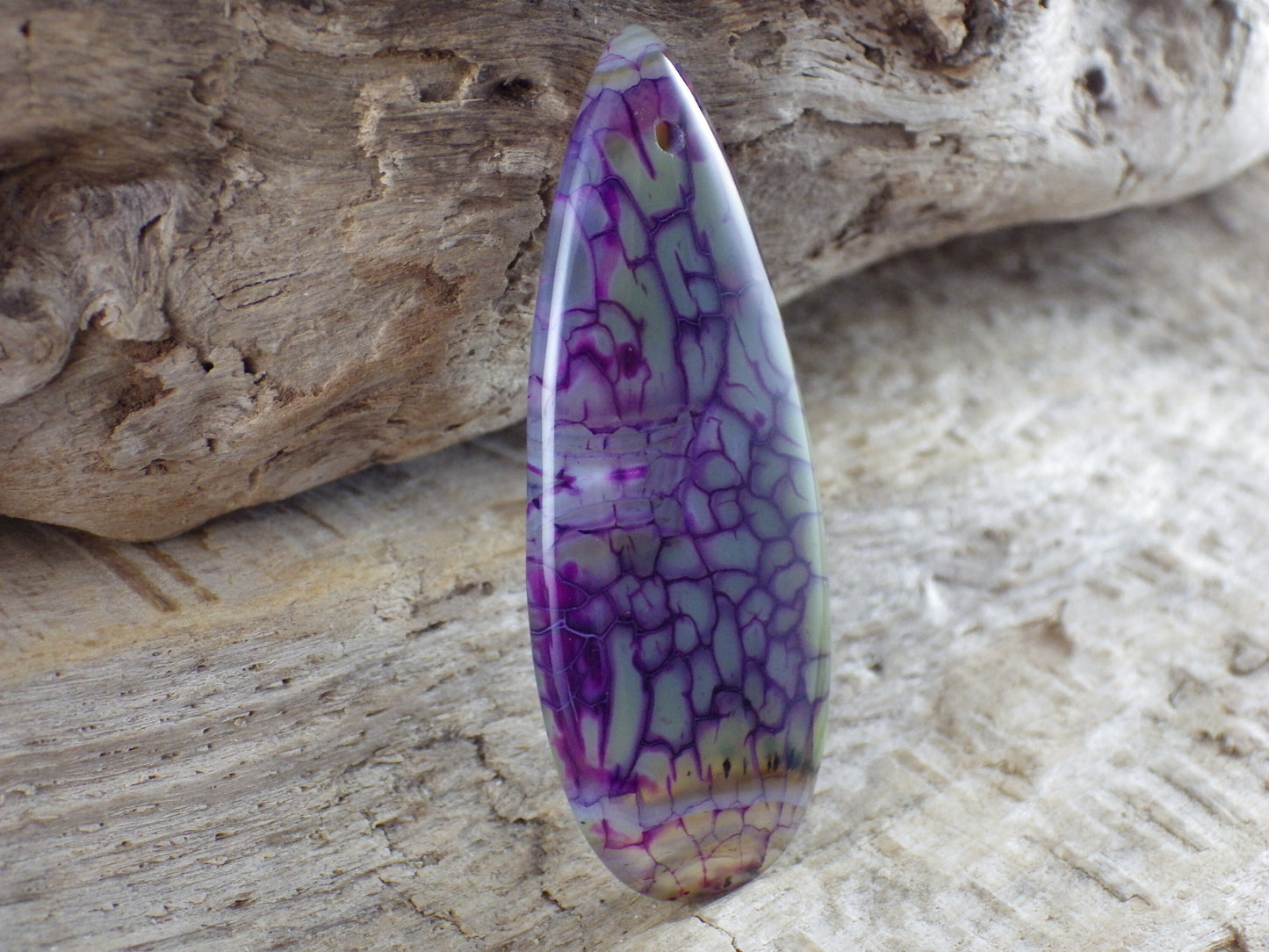 Purple Dragons Vein Agate Teardrop Pendant 50x19mm, Semi Precious Gemstone, Flat Back Loose Stone, Jewellery Making Supplies UK G3