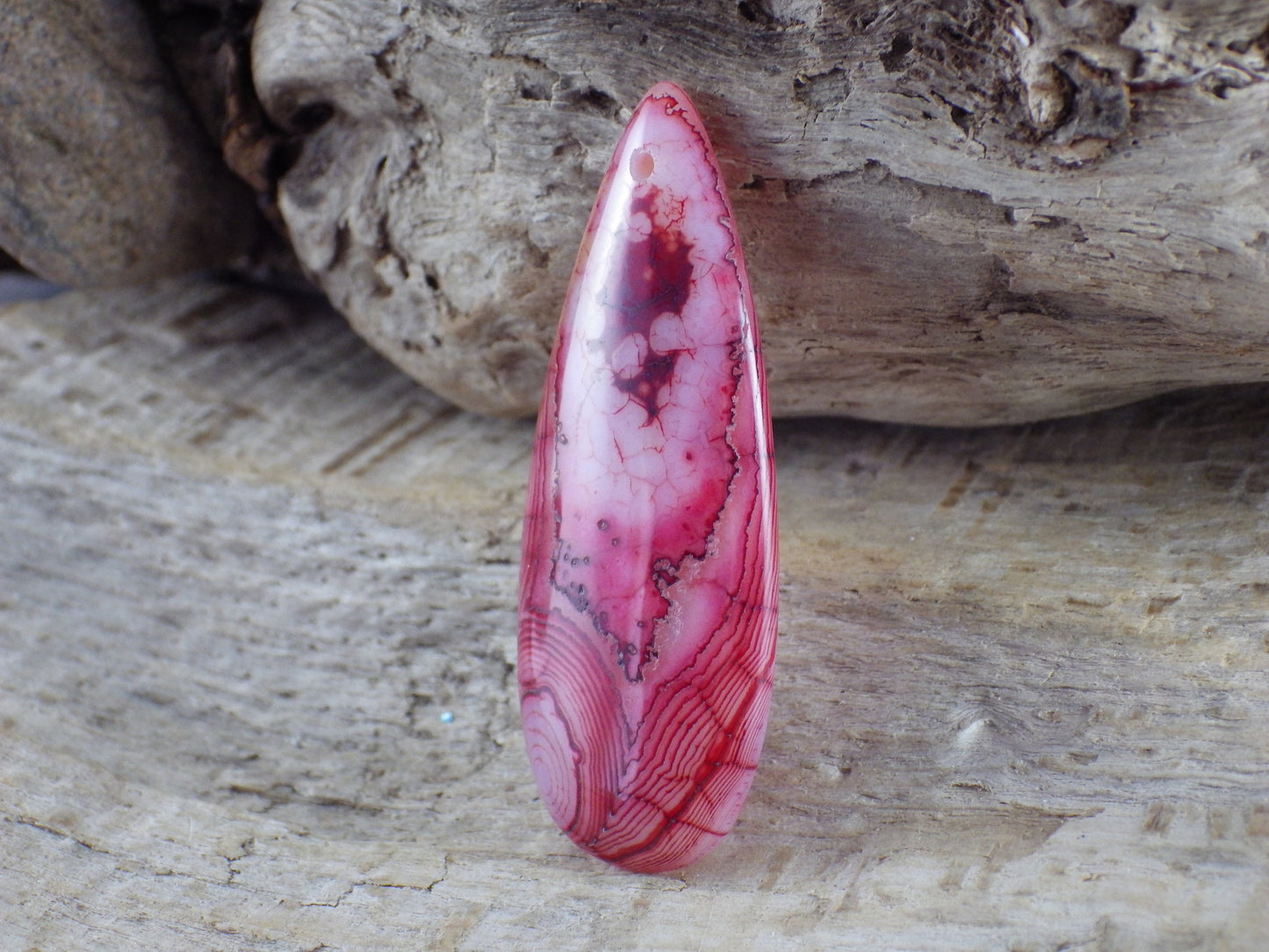 Dragons Vein Fire Agate Pendant 50x19mm, Semi Precious Gemstone, Flat Backed Teardrop Focal, Jewellery Making Supplies, UK Seller H1