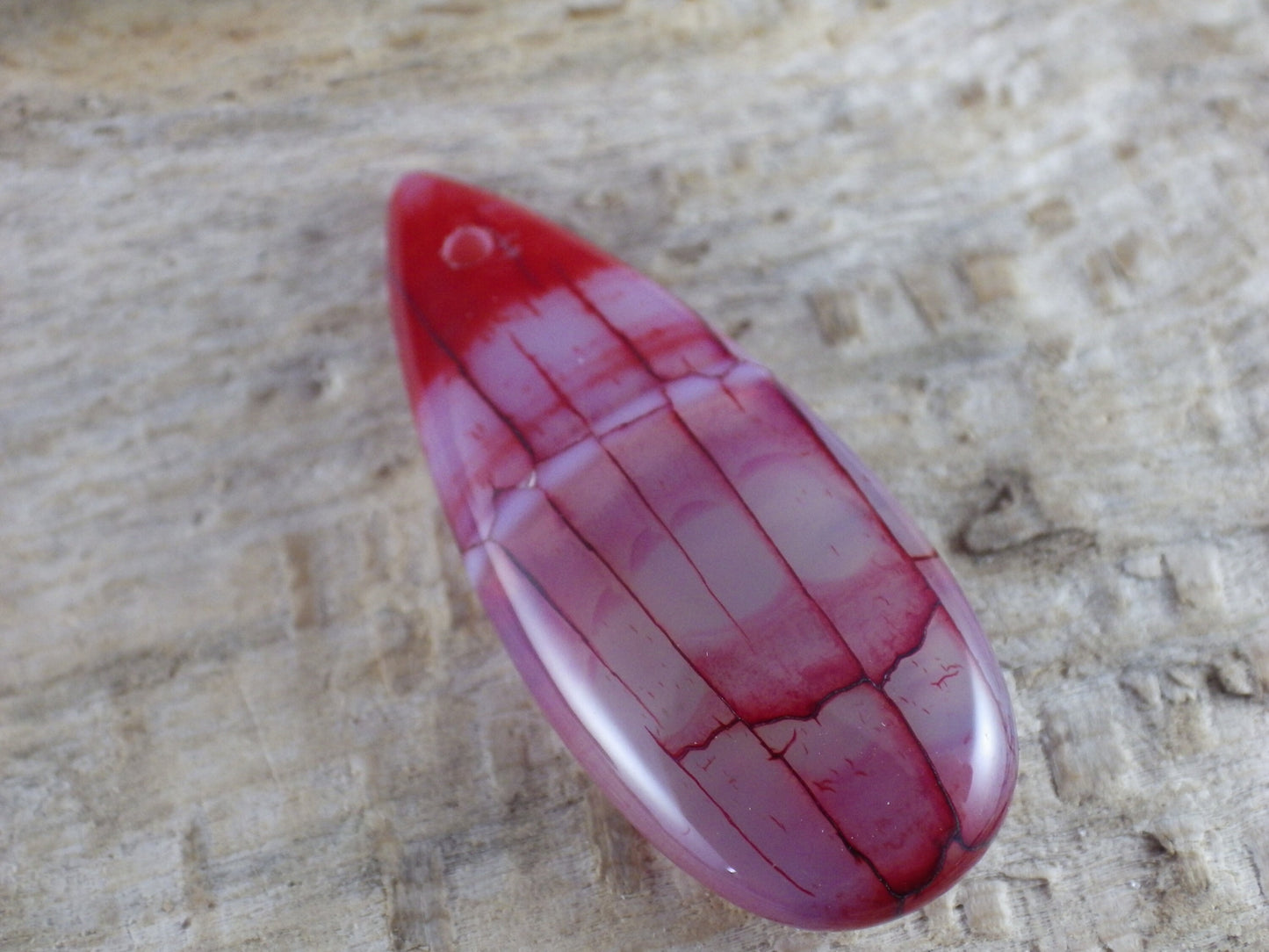 Dragons Vein Fire Agate Pendant 35x15mm, Semi Precious Gemstone, Flat Backed Loose Stone, Jewellery Making Supplies, UK Seller J9