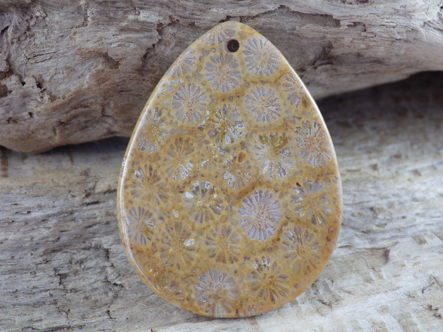 Fossil Coral Teardrop Pendant 41x31mm, Semi Precious Gemstone, Natural Loose Designer's Stone, Jewellery Making Supplies, UK Seller H1