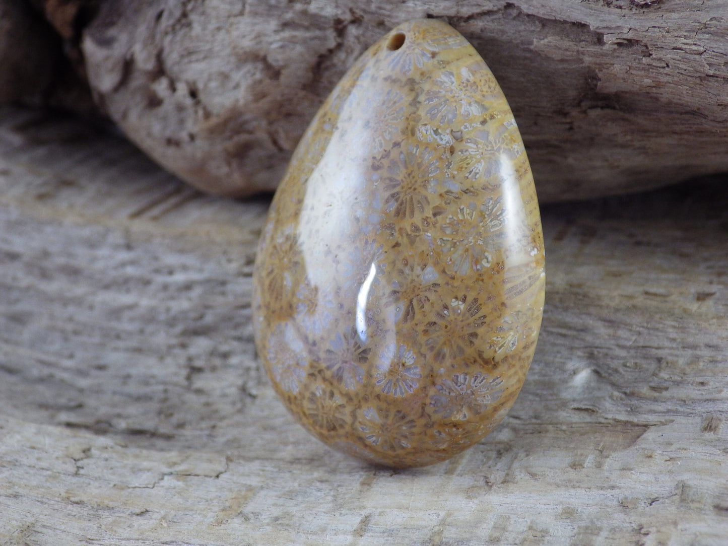 Fossil Coral Teardrop Pendant 41x31mm, Semi Precious Gemstone, Natural Loose Designer's Stone, Jewellery Making Supplies, UK Seller H1