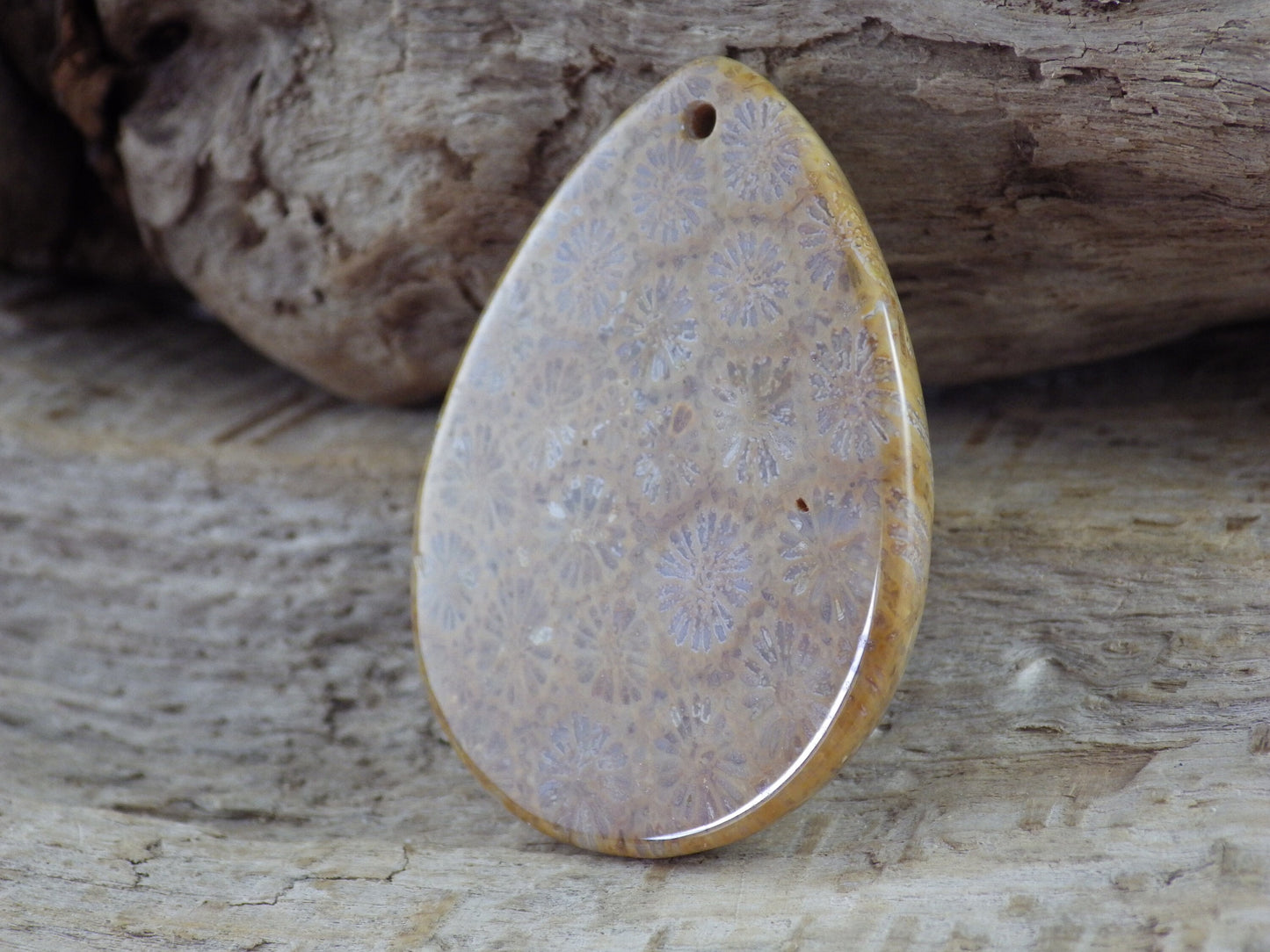 Fossil Coral Teardrop Pendant 41x31mm, Semi Precious Gemstone, Natural Loose Designer's Stone, Jewellery Making Supplies, UK Seller H1
