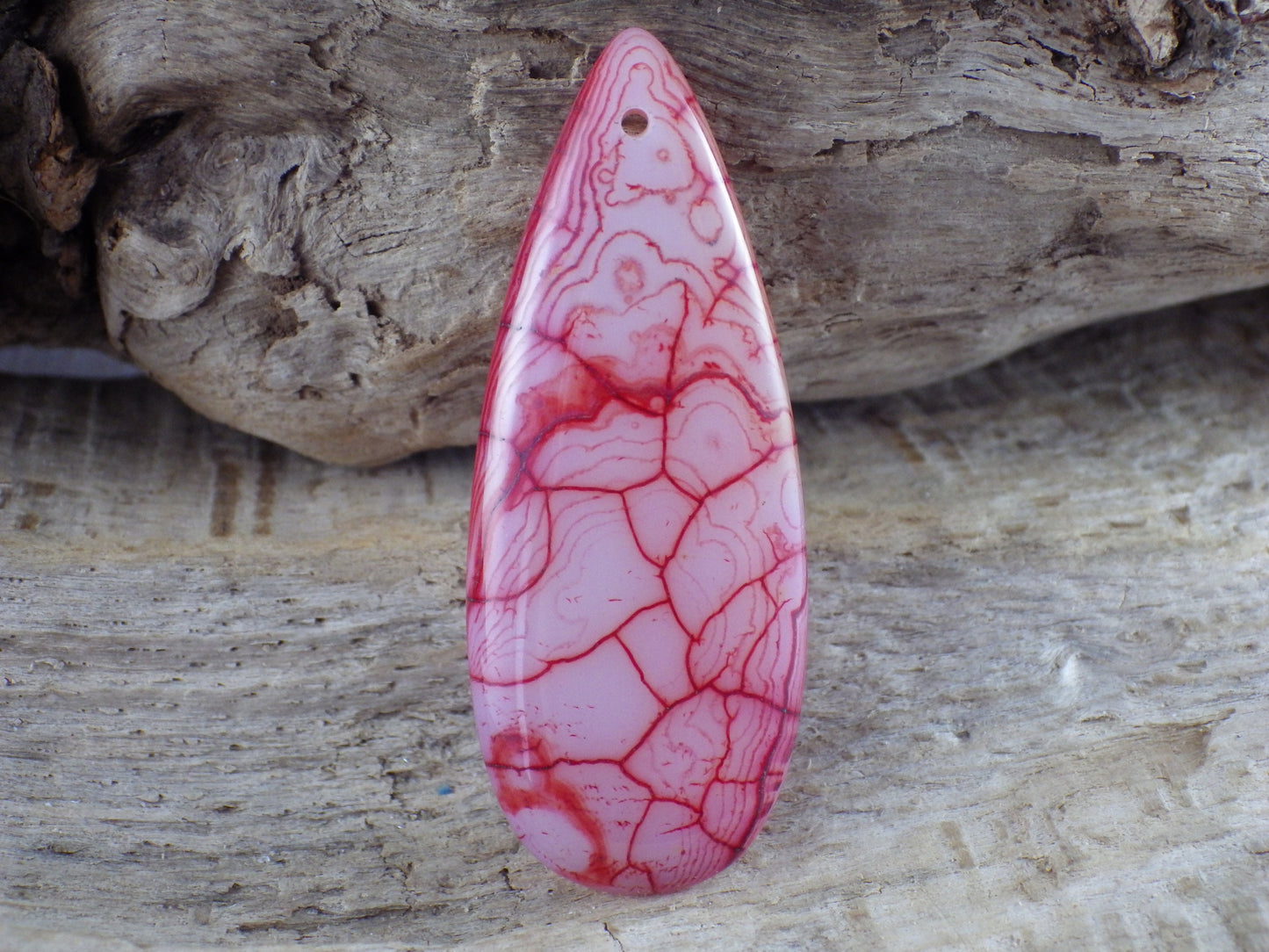 Dragons Vein Fire Agate Pendant 50x19mm, Semi Precious Gemstone, Flat Backed Teardrop Focal, Jewellery Making Supplies, UK Seller H1