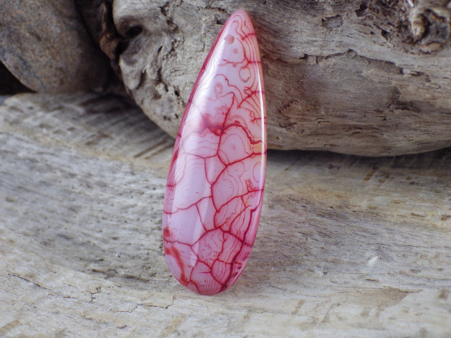Dragons Vein Fire Agate Pendant 50x19mm, Semi Precious Gemstone, Flat Backed Teardrop Focal, Jewellery Making Supplies, UK Seller H1