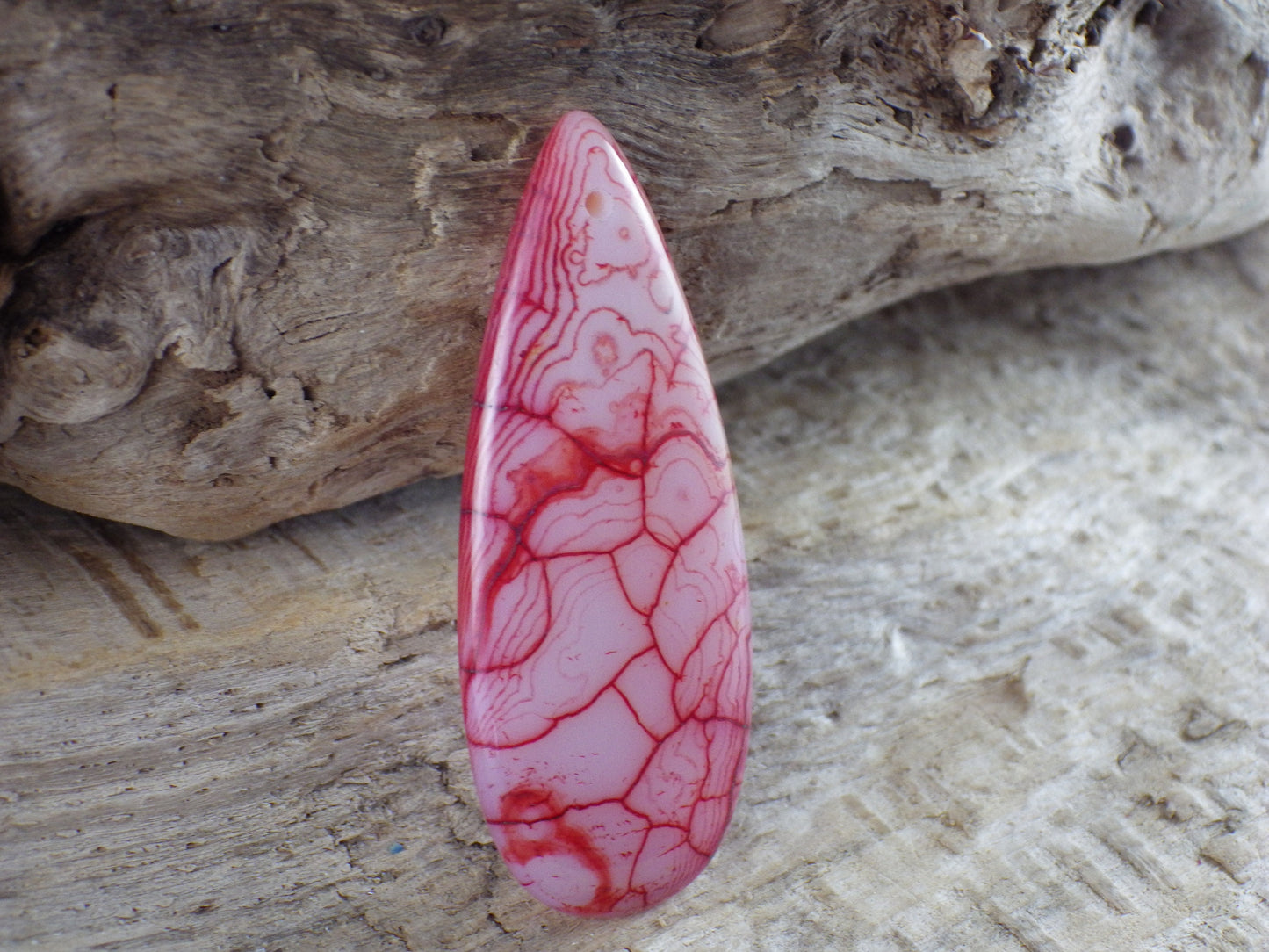 Dragons Vein Fire Agate Pendant 50x19mm, Semi Precious Gemstone, Flat Backed Teardrop Focal, Jewellery Making Supplies, UK Seller H1